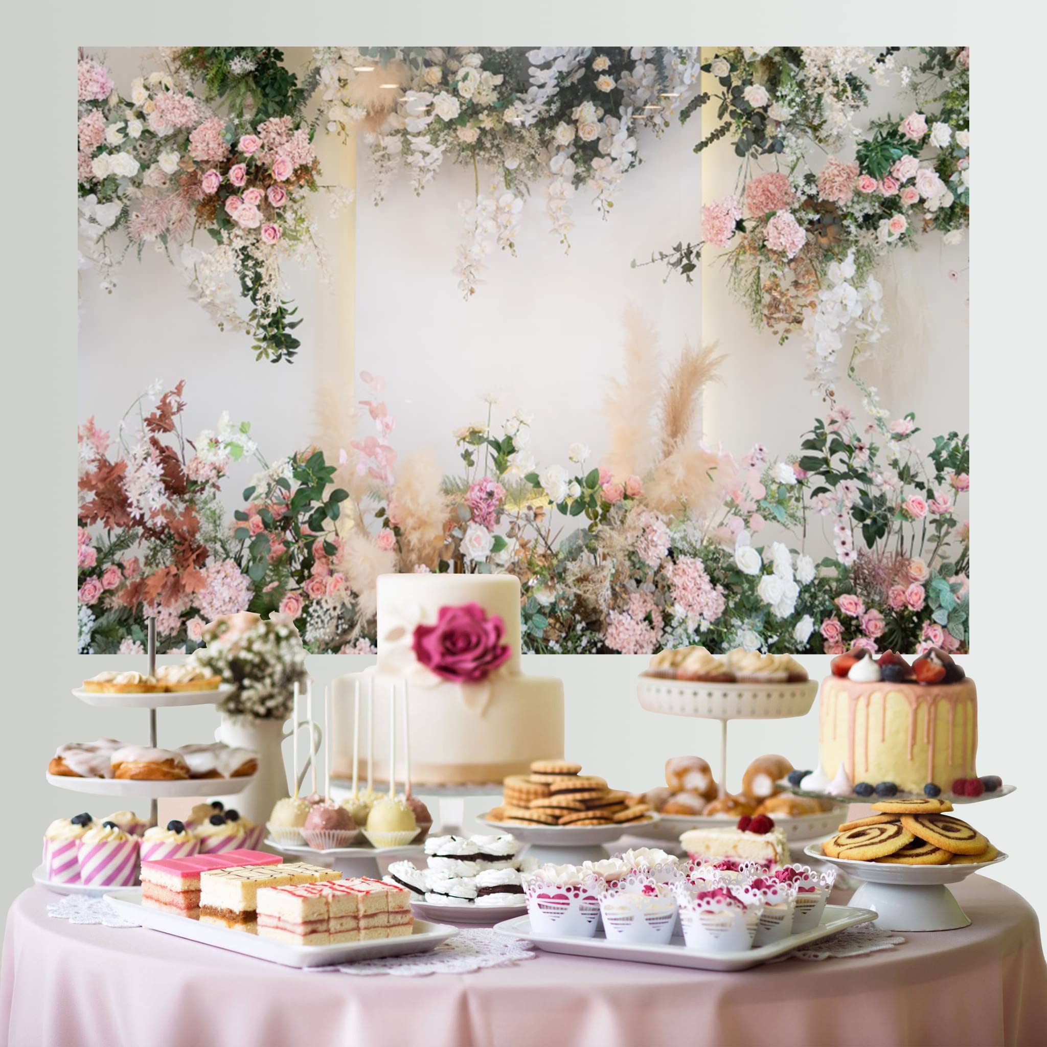 ウェディング フォトブース ピンクフラワー Amazon | ピンク ホワイト フラワー 写真撮影用背景 春 バラの花