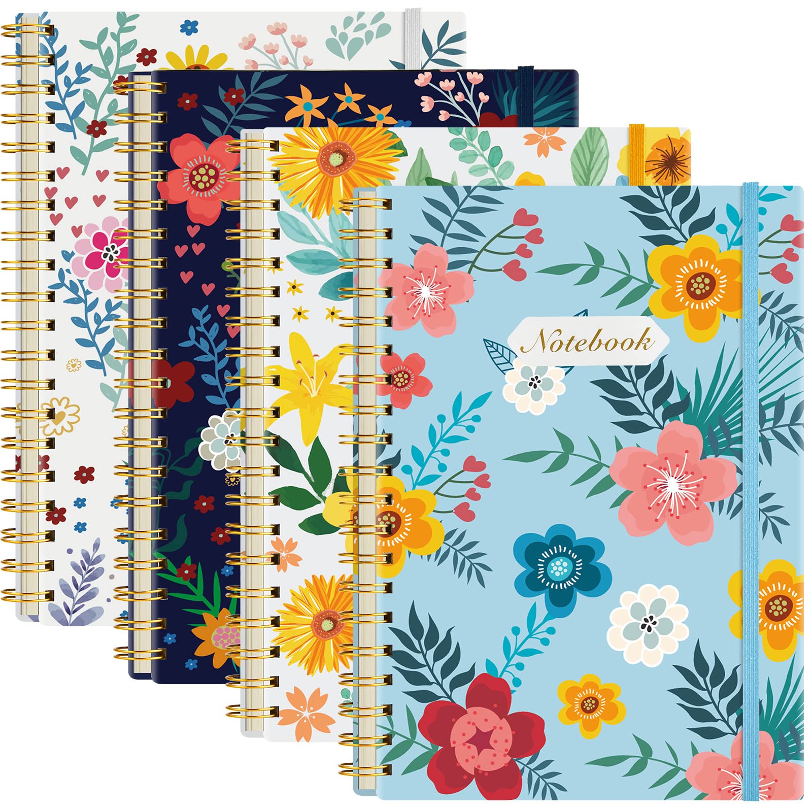 Coopay Confezione da 4 quaderni a spirale B5 con copertina rigida a spirale, motivo floreale, per ufficio, casa, scuola, business, 25,9 x 19,1 cm, carta spessa 100 g/m², 160 pagine