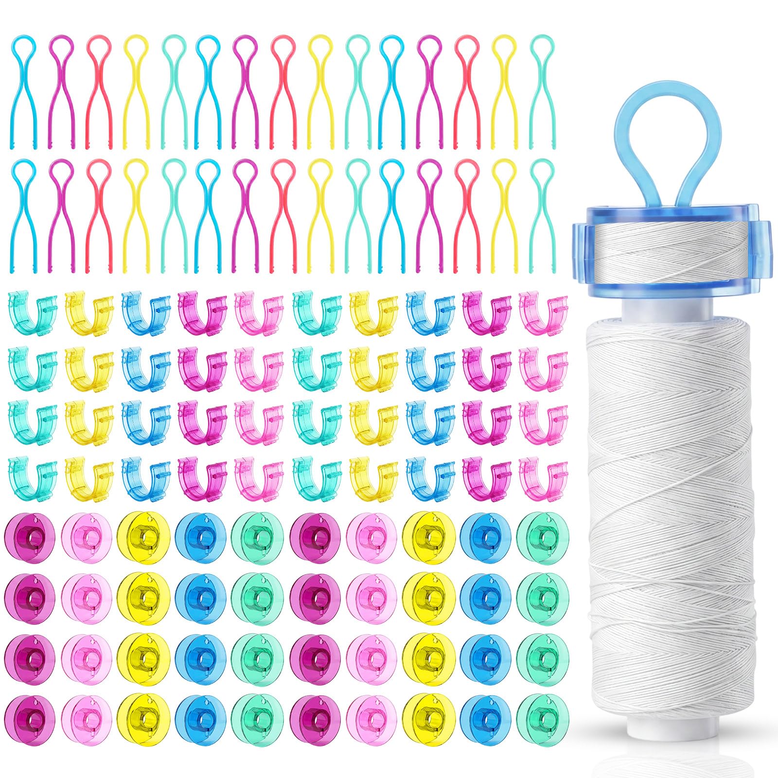 Jexine 270 Pack Bobbin Thread Holder Set with Clips, Colorful