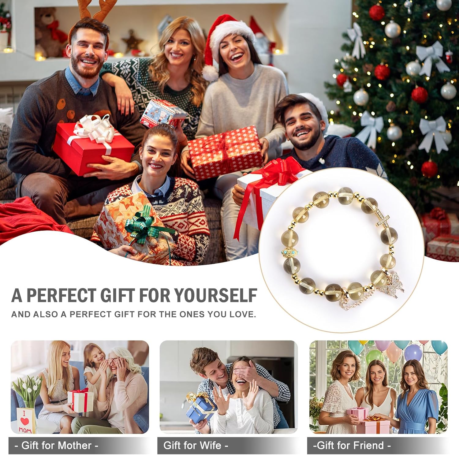 Natural Bead Bracelet 10mm Healing Crystal Bracelet for Women & Men Feng Shui Good Luck Meditation Buddhist Jewelry Handmade Stone Beaded Jewelry for Gift - Image 6