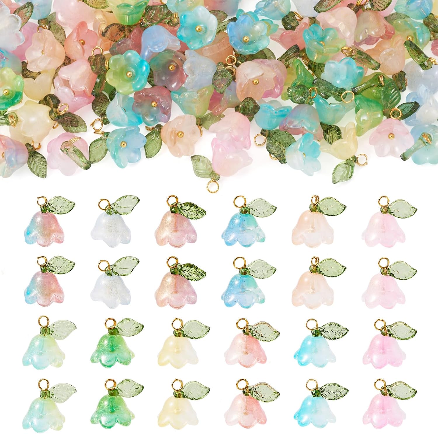 Craftdady Transparent Flower Charms Acrylic Glass Lotus Tulip Floral Pendants Mini Colorful Flower Charm for Craft Keychain Necklace Jewelry Making - Image 8