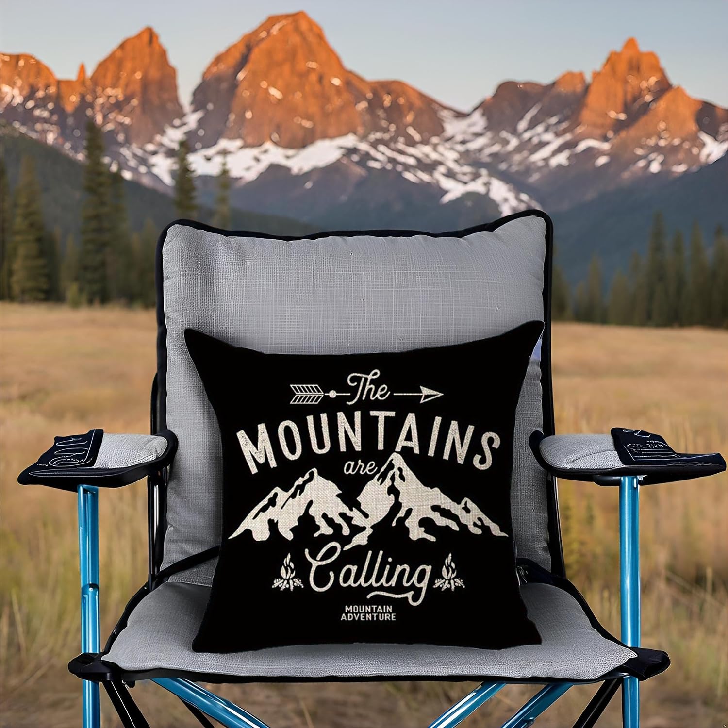 The Mountains are Calling Adventure Arrow Campfire Outdoor Adventure Mountain Forest Trees Throw Pillow Cover Cushion Case Cotton Linen Material Decorative 18X18 inches image 2