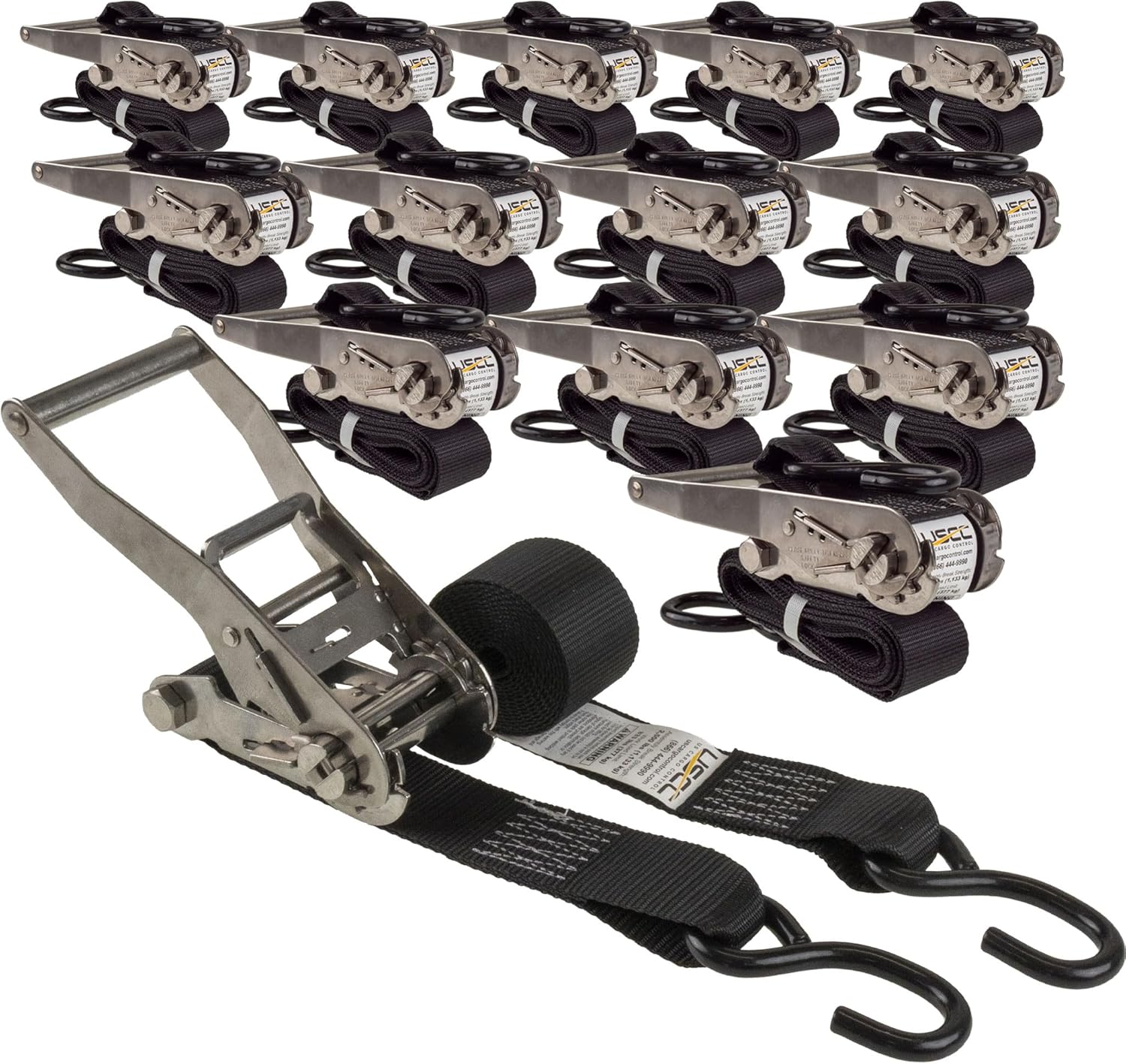 US Cargo Control Stainless Steel Ratchet Straps with S-Hooks (4-Pack), 2 Inch x 10 Foot, 2,500 LBS Break Strength, Marine Tie Down Straps for Boats, ATVs, Trees, Camping, Snow, Saltwater Applications