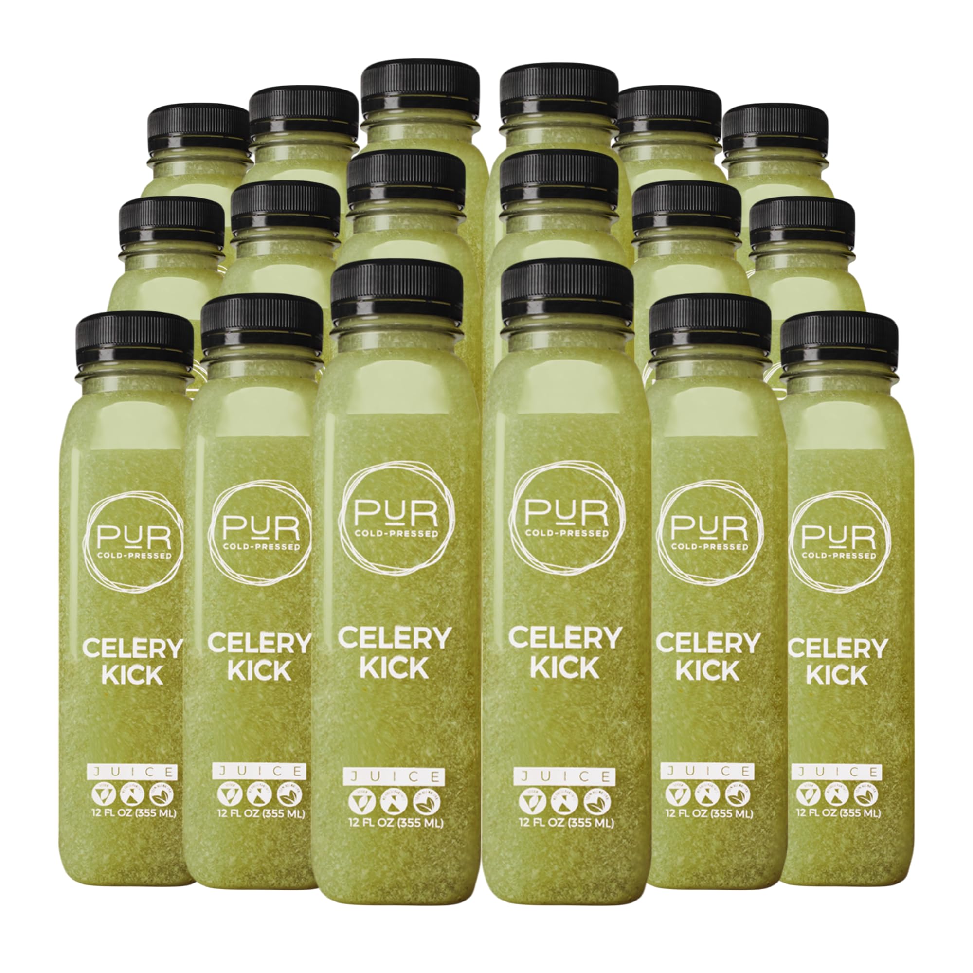 PUR Cold-Pressed Juice – Celery Kick 18 Pack – Celery Juice, Lemon, Ginger, Cayenne and Himalayan Salt – Invigorating Drink Supports Wellness,