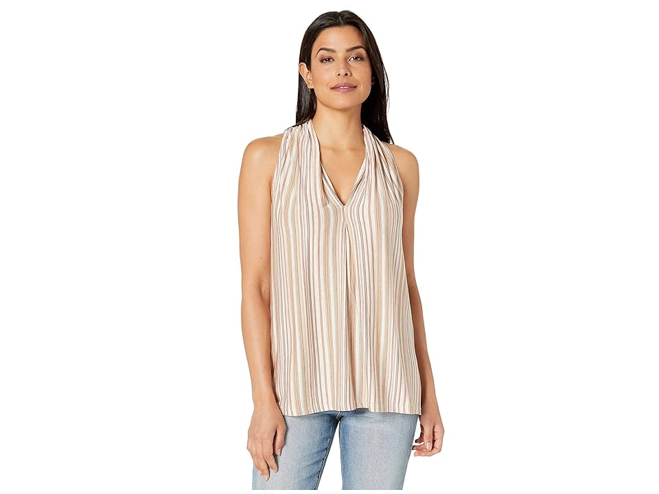 

MAXSTUDIO Sleeveless V-Neck Knit Top (Auburn Multi Bridge Stripe) Women's Blouse, Beige