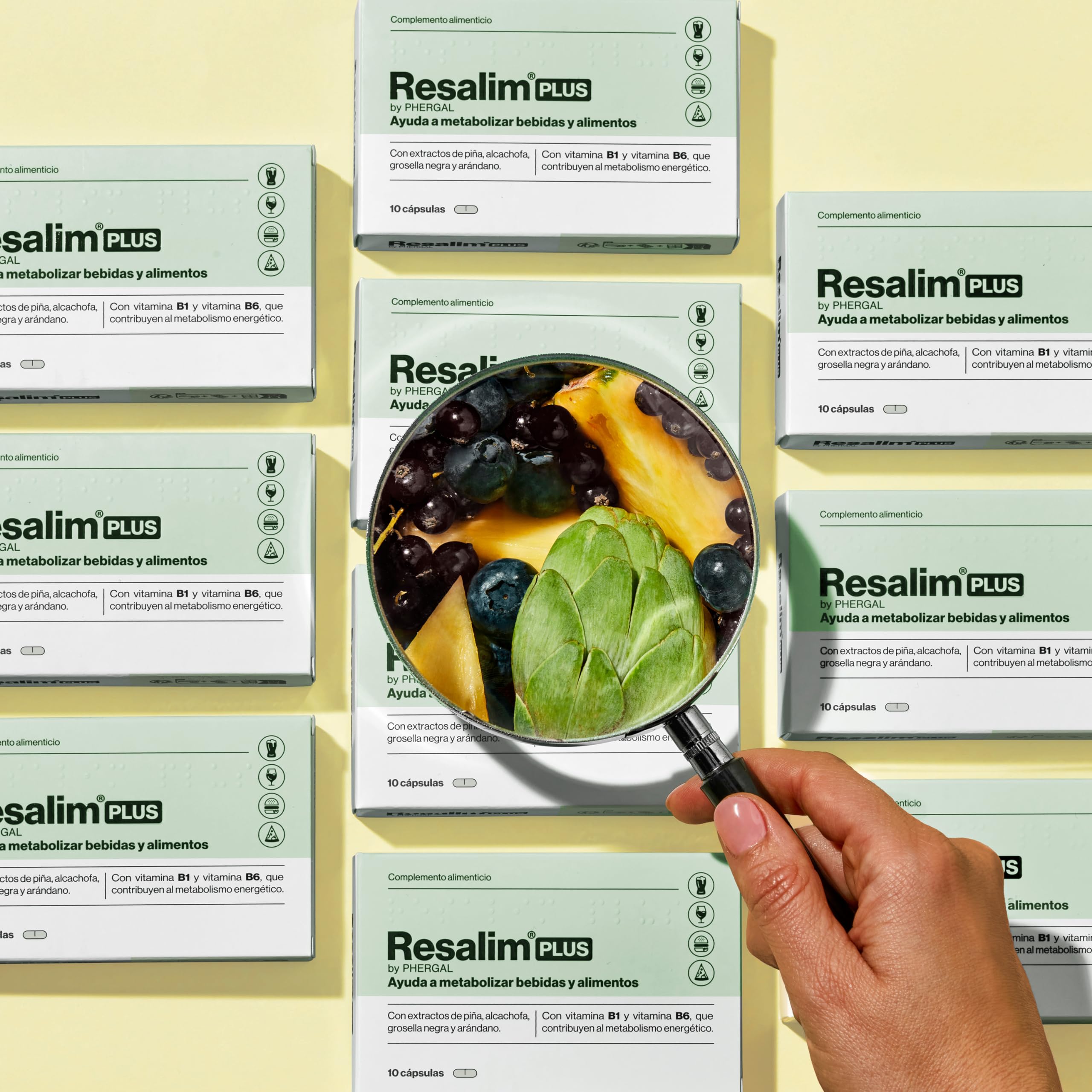 ResalimPLUS - Complemento Alimenticio para Ayudar a Metabolizar Bebidas y Alimentos, Ayuda a disminuir el cansancio y la fatiga - 10 Comprimidos