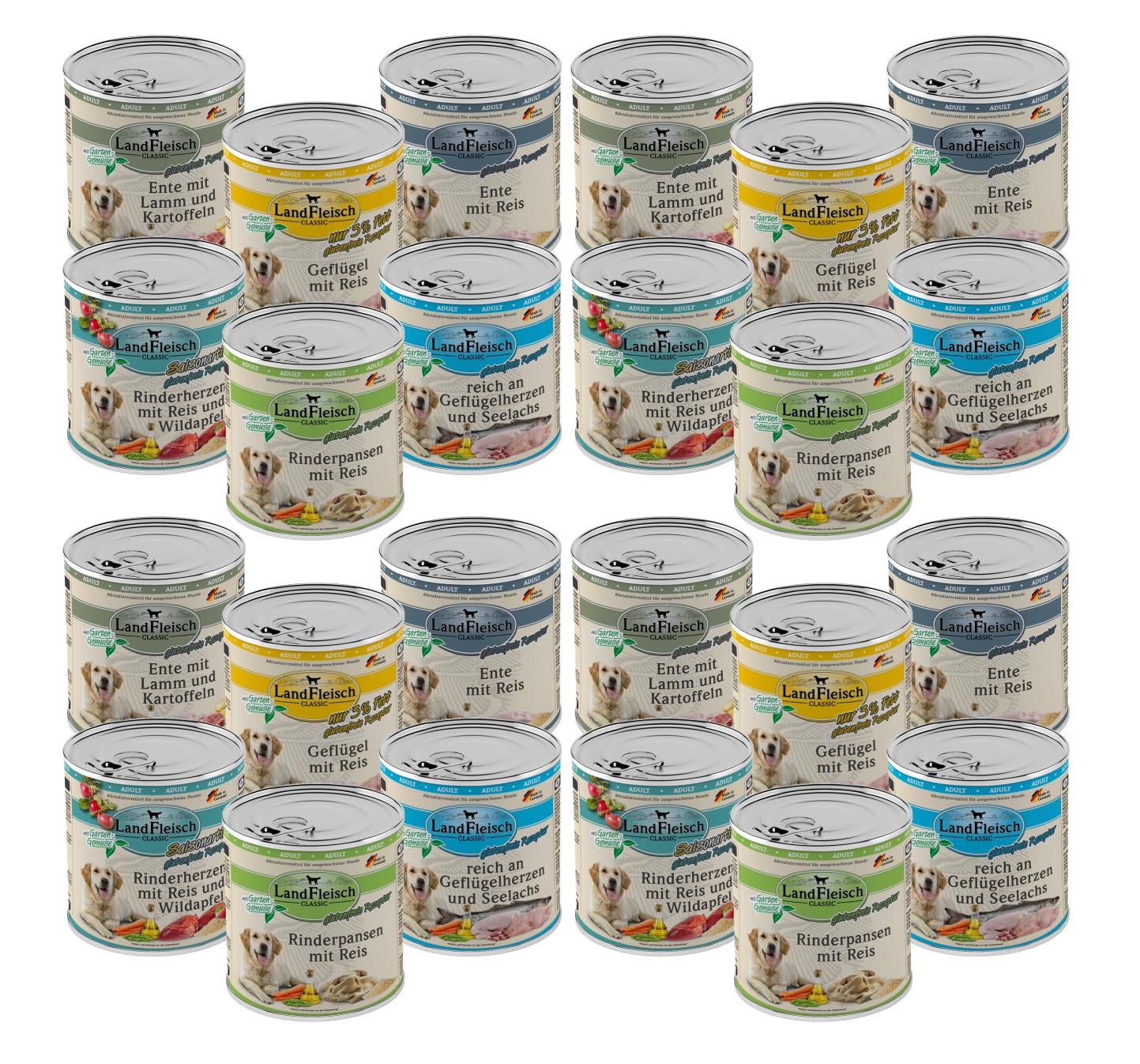 Landfleisch Classic Hundefutter 24 x 800g | Mixpaket mit garantiert 10  verschiedenen Sorten | Nassfutter fr Hunde mit extra viel Fleisch und  Gemse : Amazon.de: Haustier