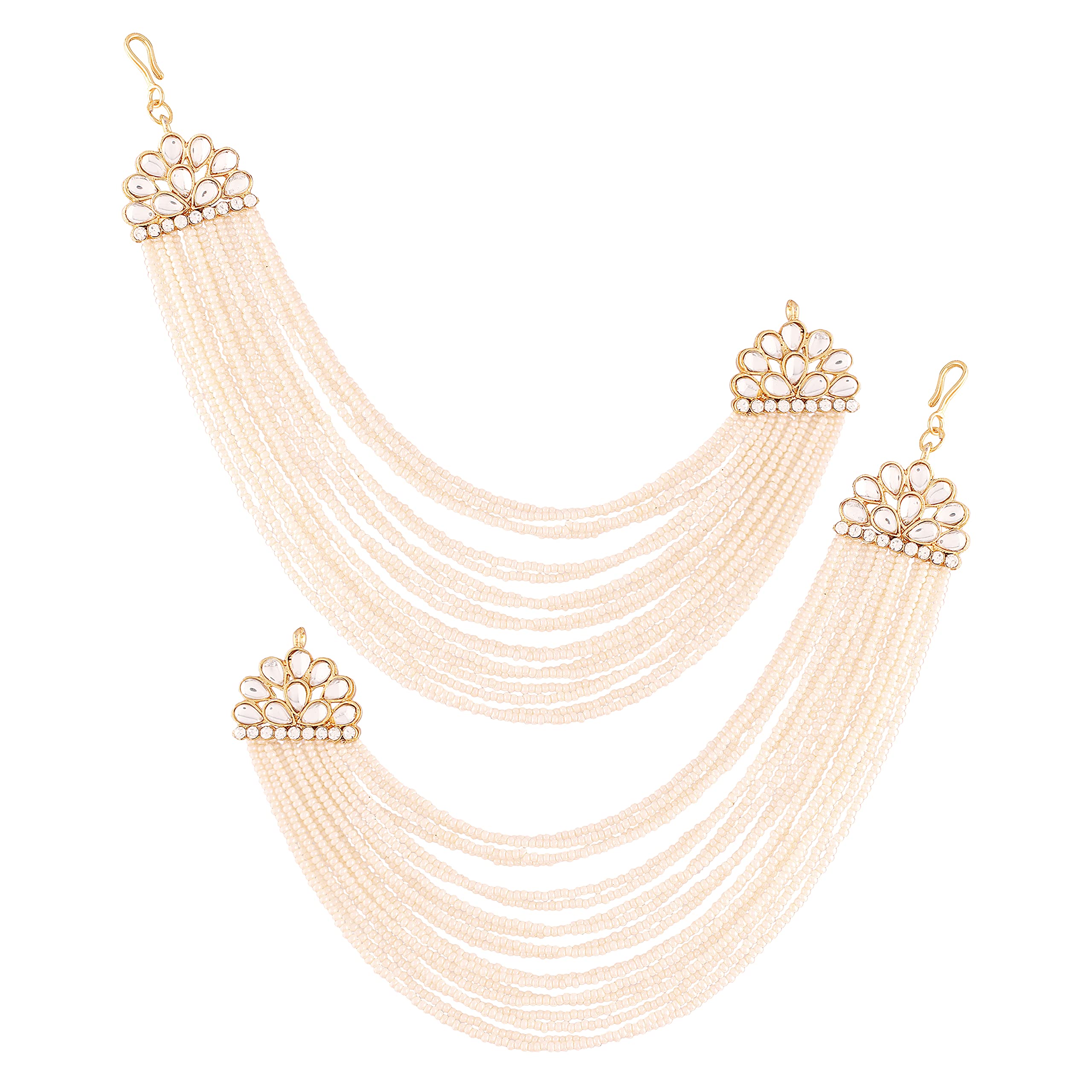 I Jewels 18K Gold Plated Multi Strand Earring with Ear Chain Embellished With Pearl For Women/Girls (E2882)