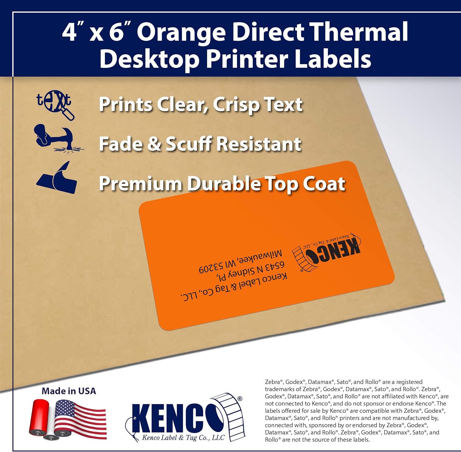 4" X 6" Direct Thermal Perfed Stickers Labels for Shipping Labels, Inventory, and Color Coding - 1000 Per Roll on 3" Core - Compatible with Zebra, Datamax, Sato, Intermec, and More (Orange,1 Pack)