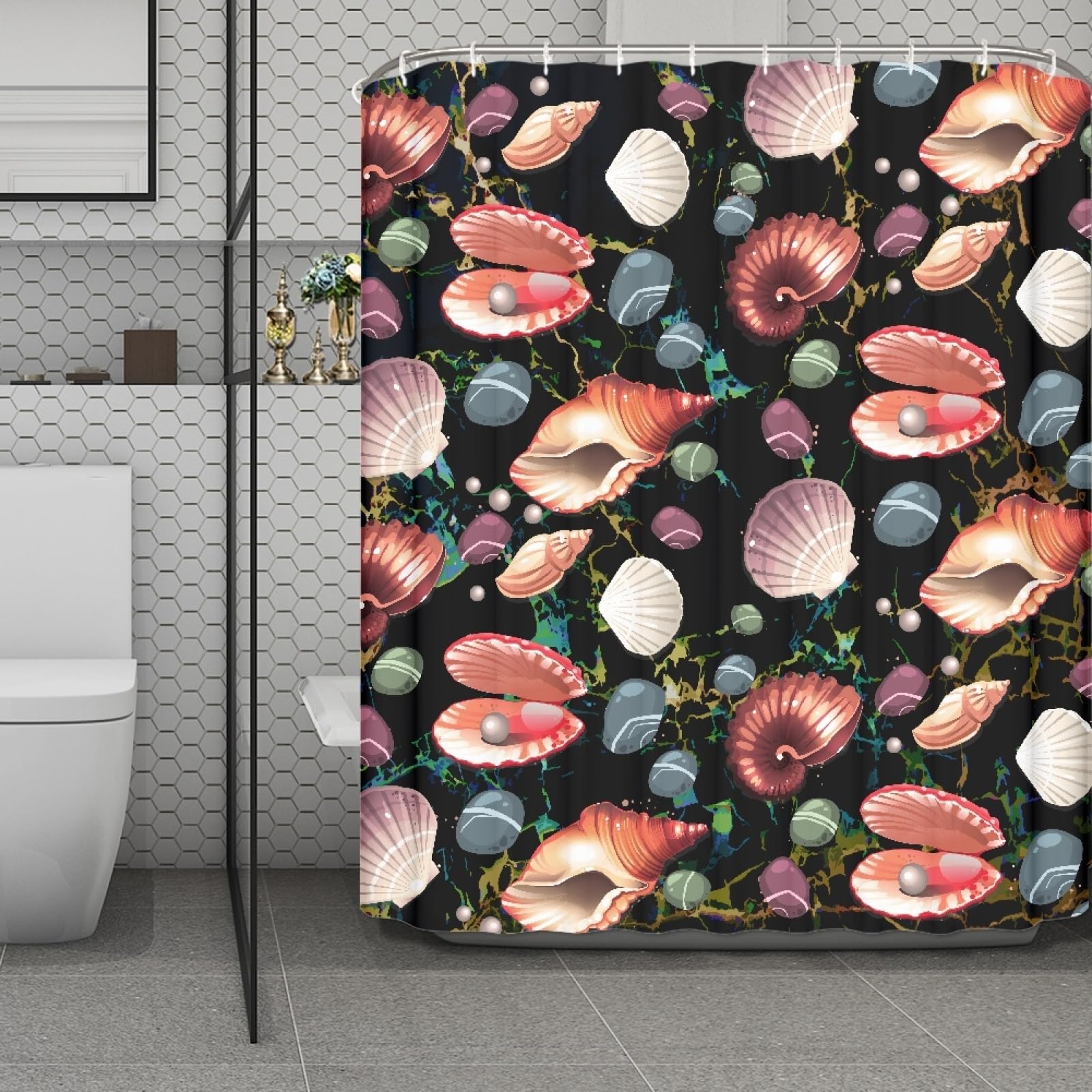 Rideau douche 180x200 rouge anti-moisissure en tissu imperméable avec 12 anneaux