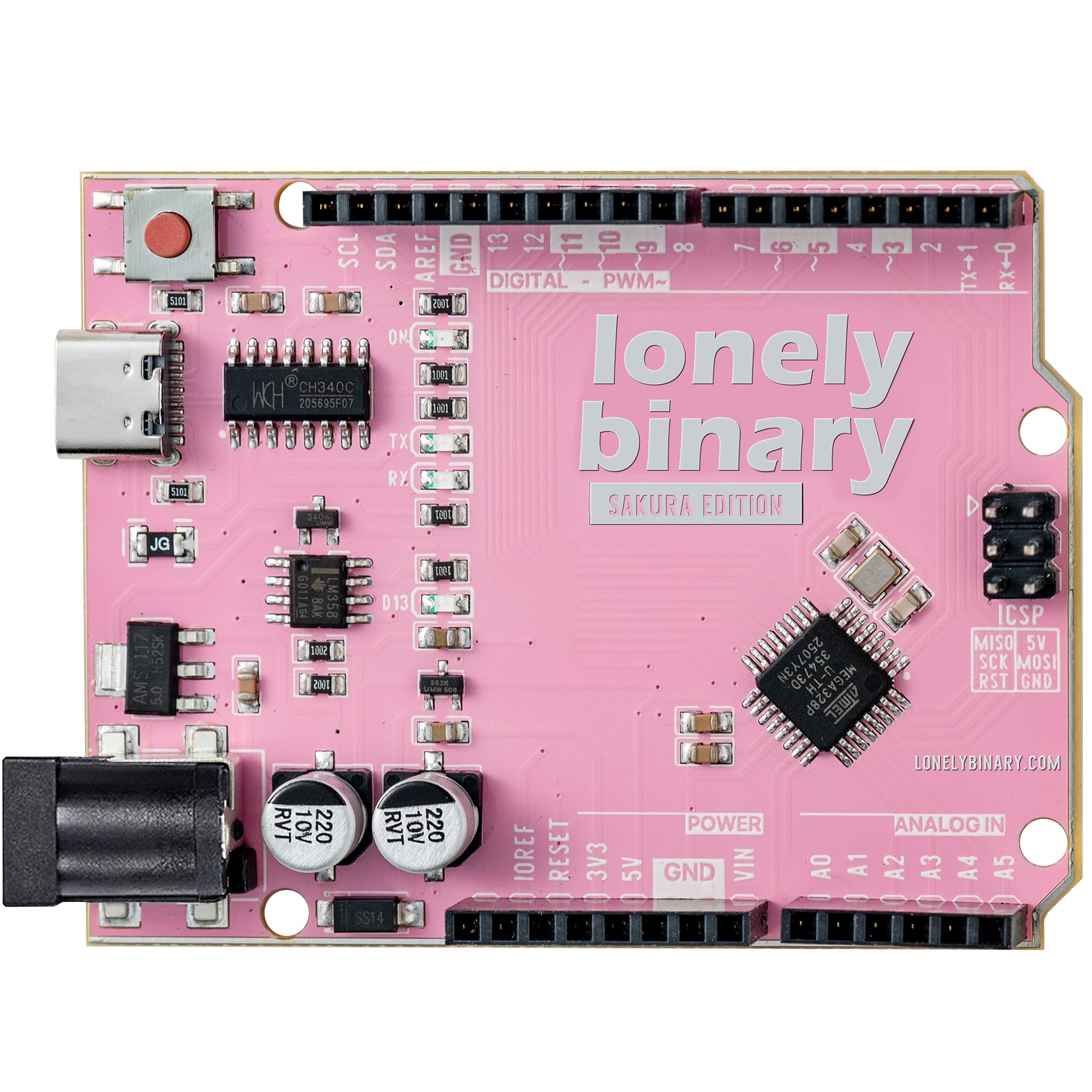 Lonely Binary UNO R3 Sakura Pink Gold Edition Carte de développement ATmega328P sans plomb de type C - Compatible avec Arduino IDE, Mac, Windows, projets de bricolage et STEM (1 paquet Sakura rose)