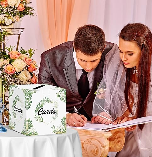 Miniatura 6 de HEIPINIUYE Caja de tarjetas de boda, caja de tarjetas de verde, caja de tarjeta de regalo, caja de tarjeta floral para boda, recepción, fiesta, baby