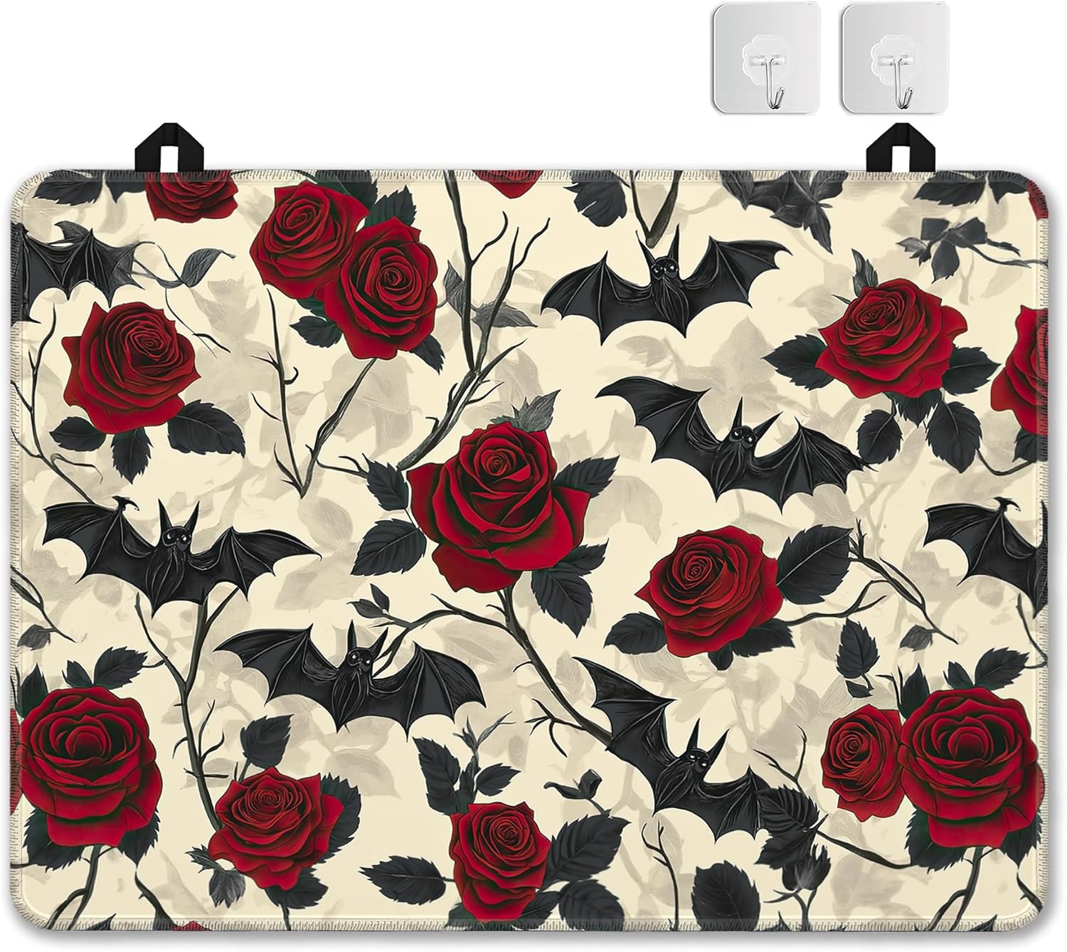 Gothic Bat Stove Top Covers for Electric Stove,Retro Rose Flower Glass Top Stove Cover, Heat Resistant Range Covers for Electric Stove,Washable Countertop Mat, 28 x 20 Inch