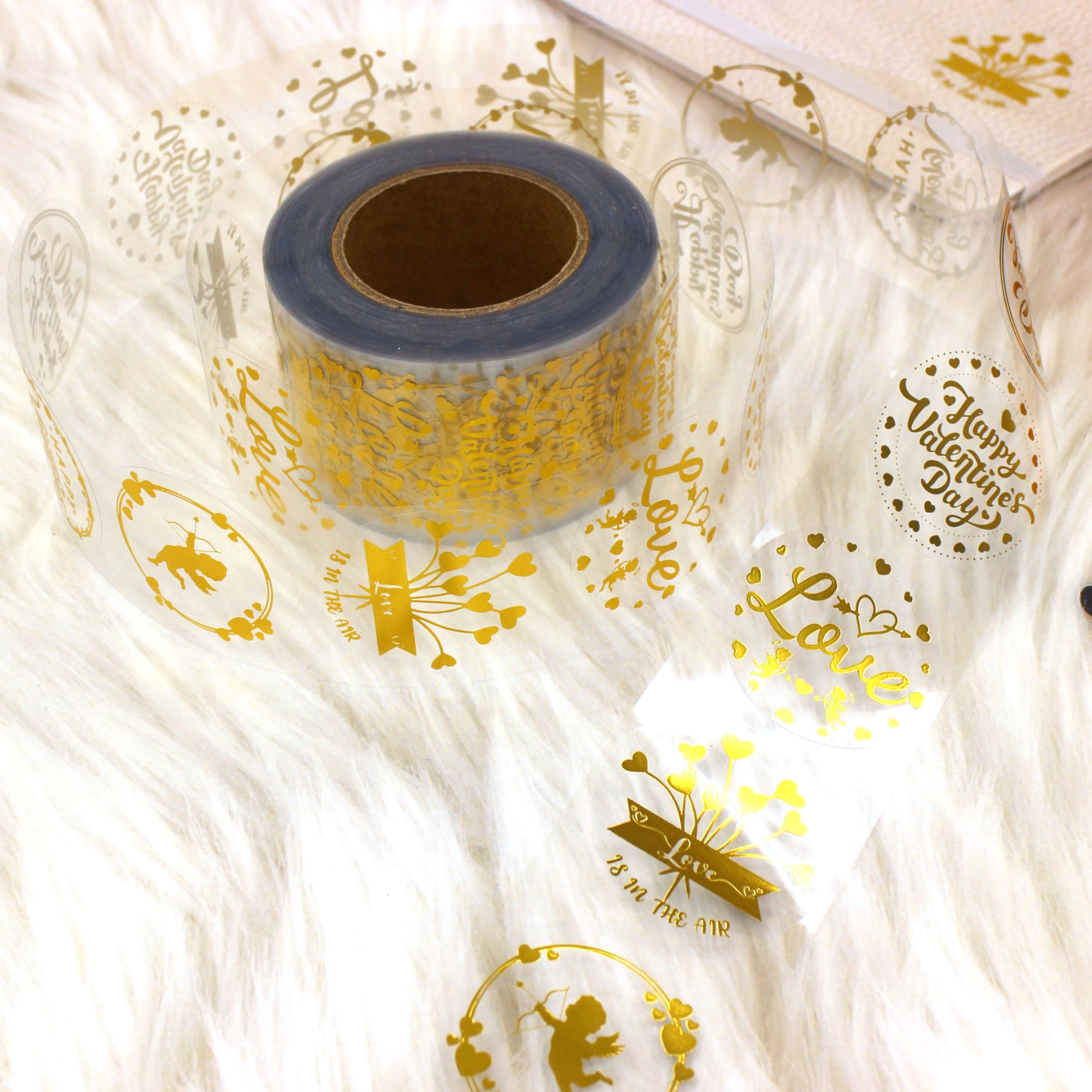 Masper Valentines Stickers, 3.8 cm, 600 Sheets, 6 Waterproof Transparent Gold Foil Shiny Designs - Image 4
