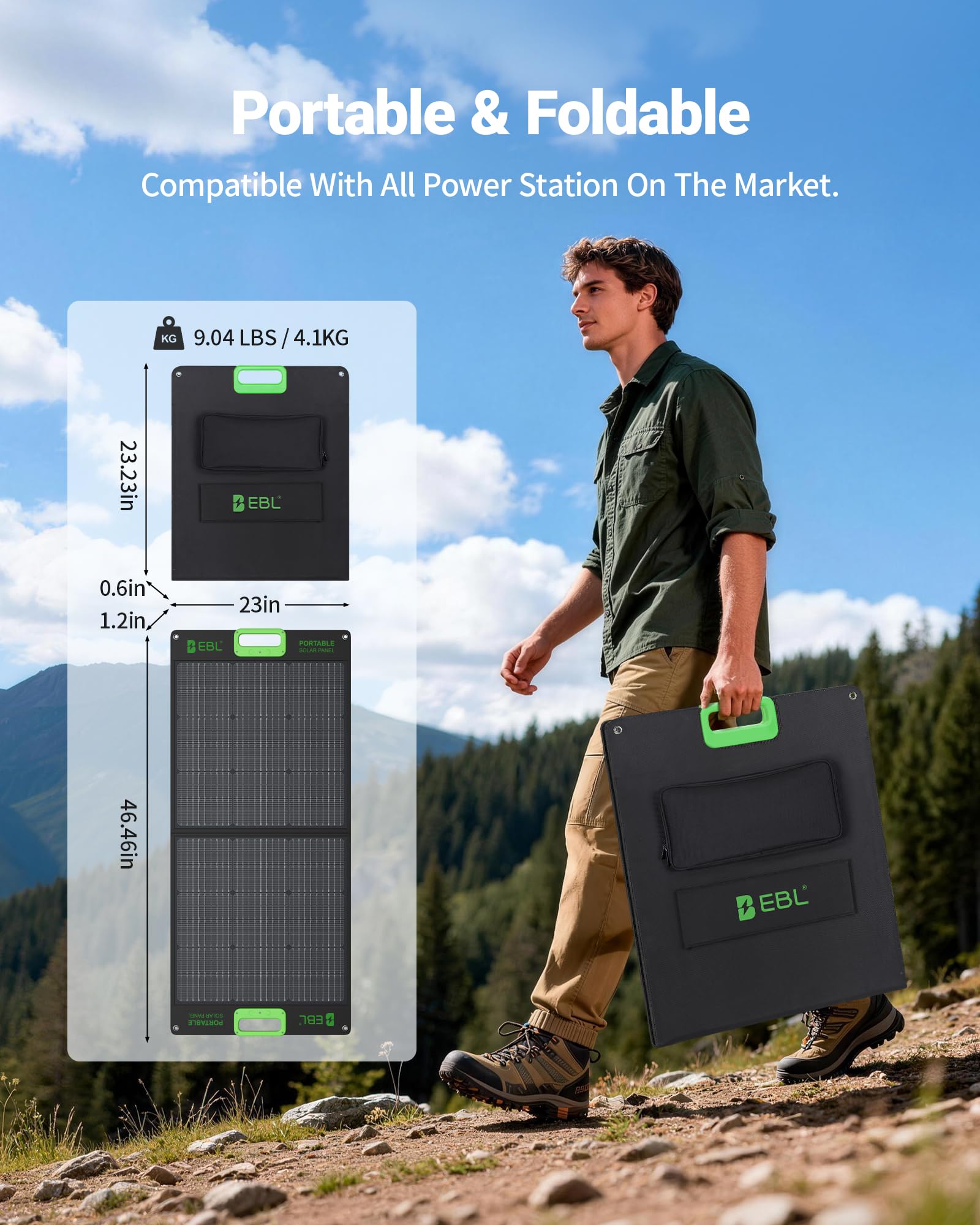 Amazon.com: EBL Solar Panel 100W Portable Solar Panel (Upgraded