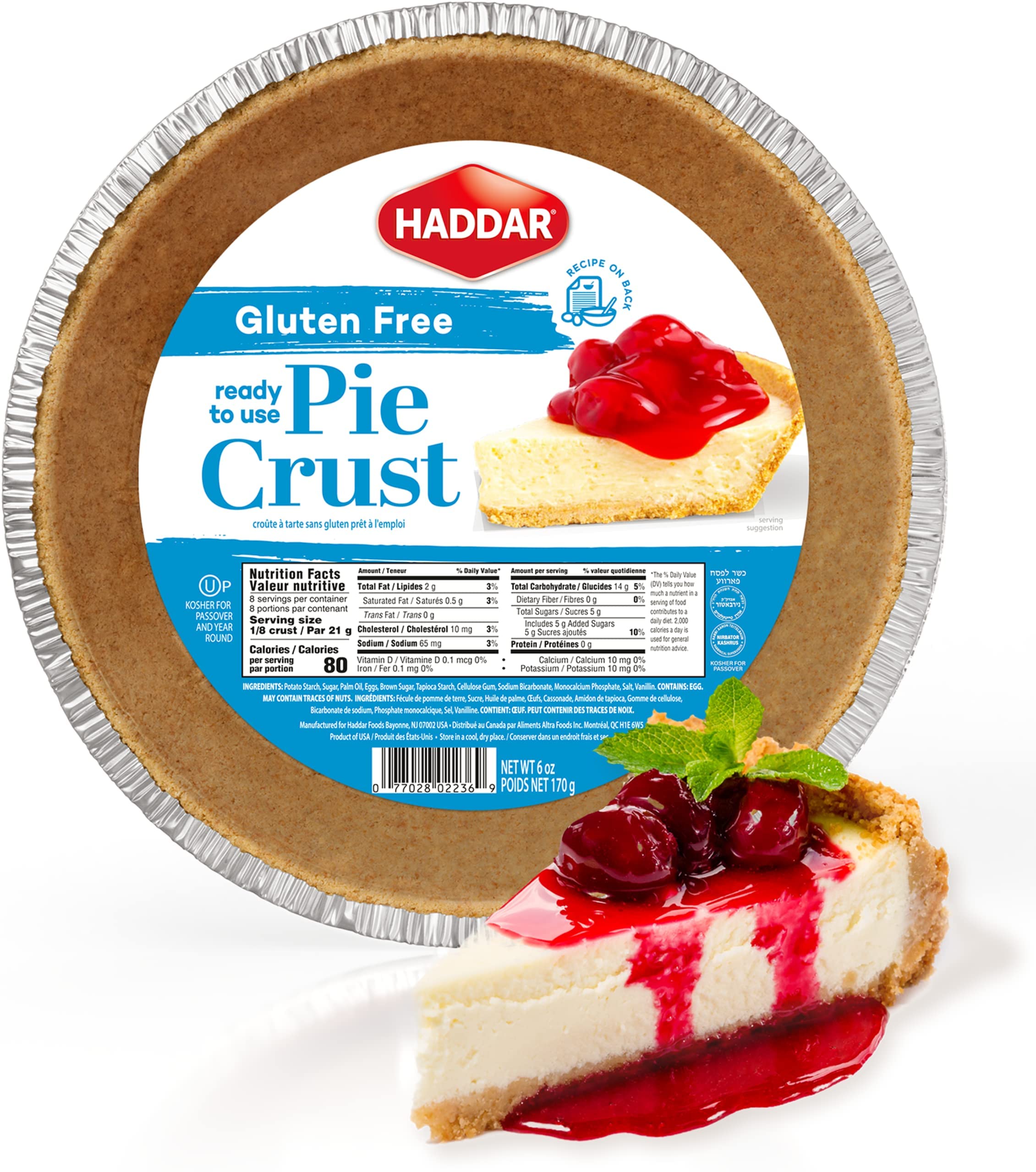 Haddar Gluten Free, Graham Cracker Pie Crust, 6oz (2 Pack) | 6" Round, No Bake, Ready to Use, Kosher for Passover