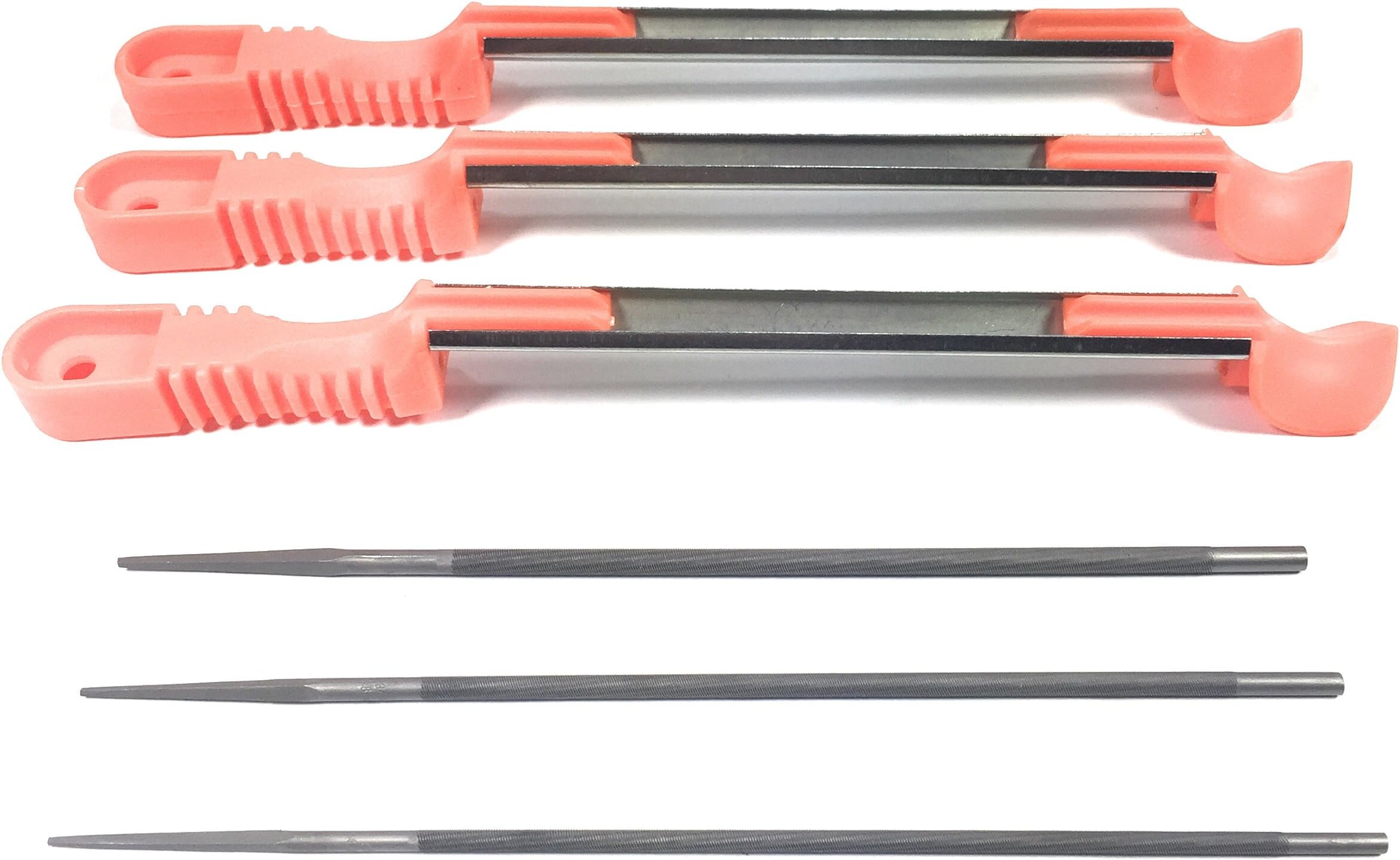 Cataumet Chainsaw Chain Sharpener File Set Includes 3 Round Files Sizes 5/32” 3/16” 7/32" with 3 Non Slip Sharpening Guide Handles