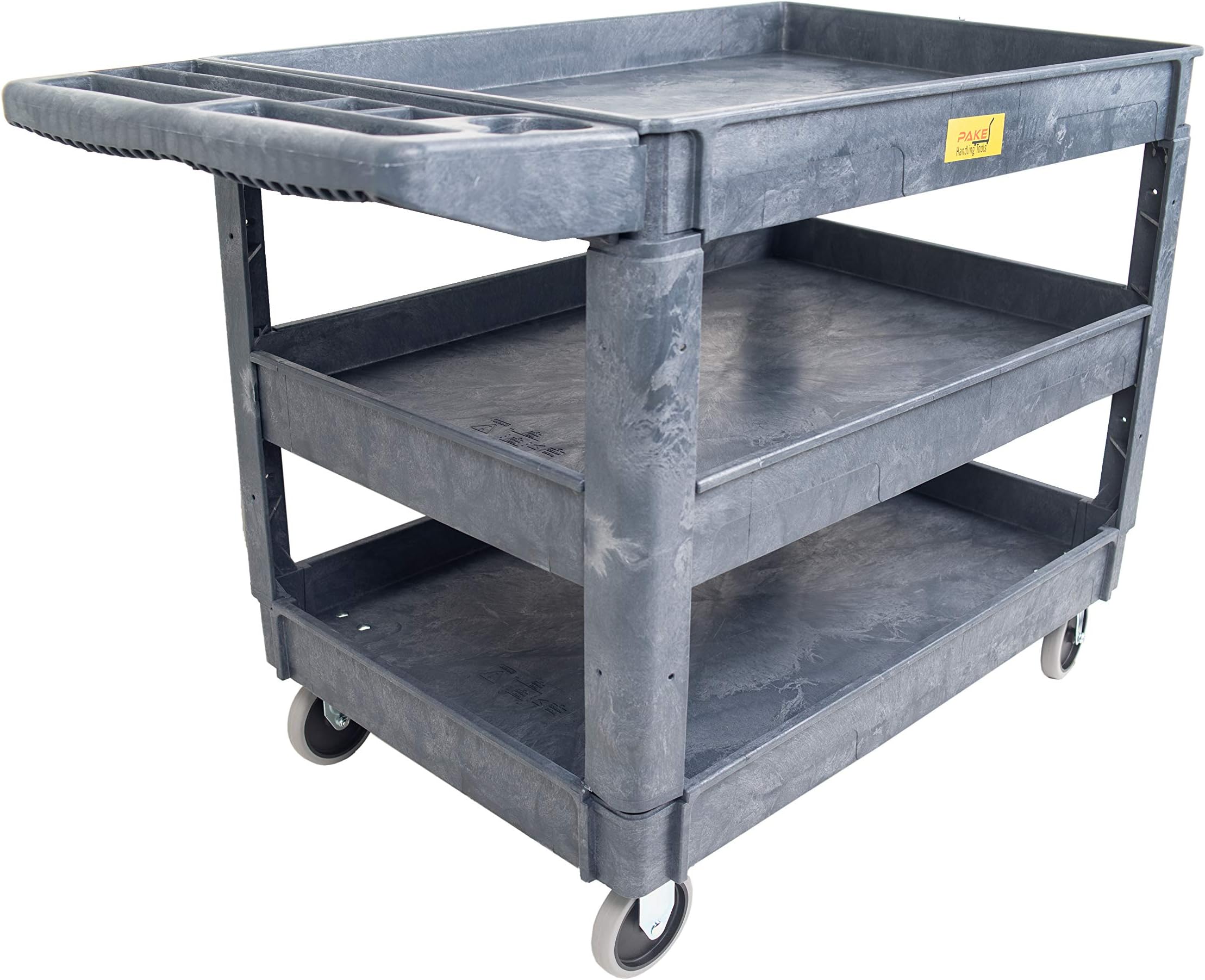 550lb Capacity Heavy Duty Plastic Utility Cart 46" L x 25-5/8" W with Handle 3 Shelves Pake Handling Tools