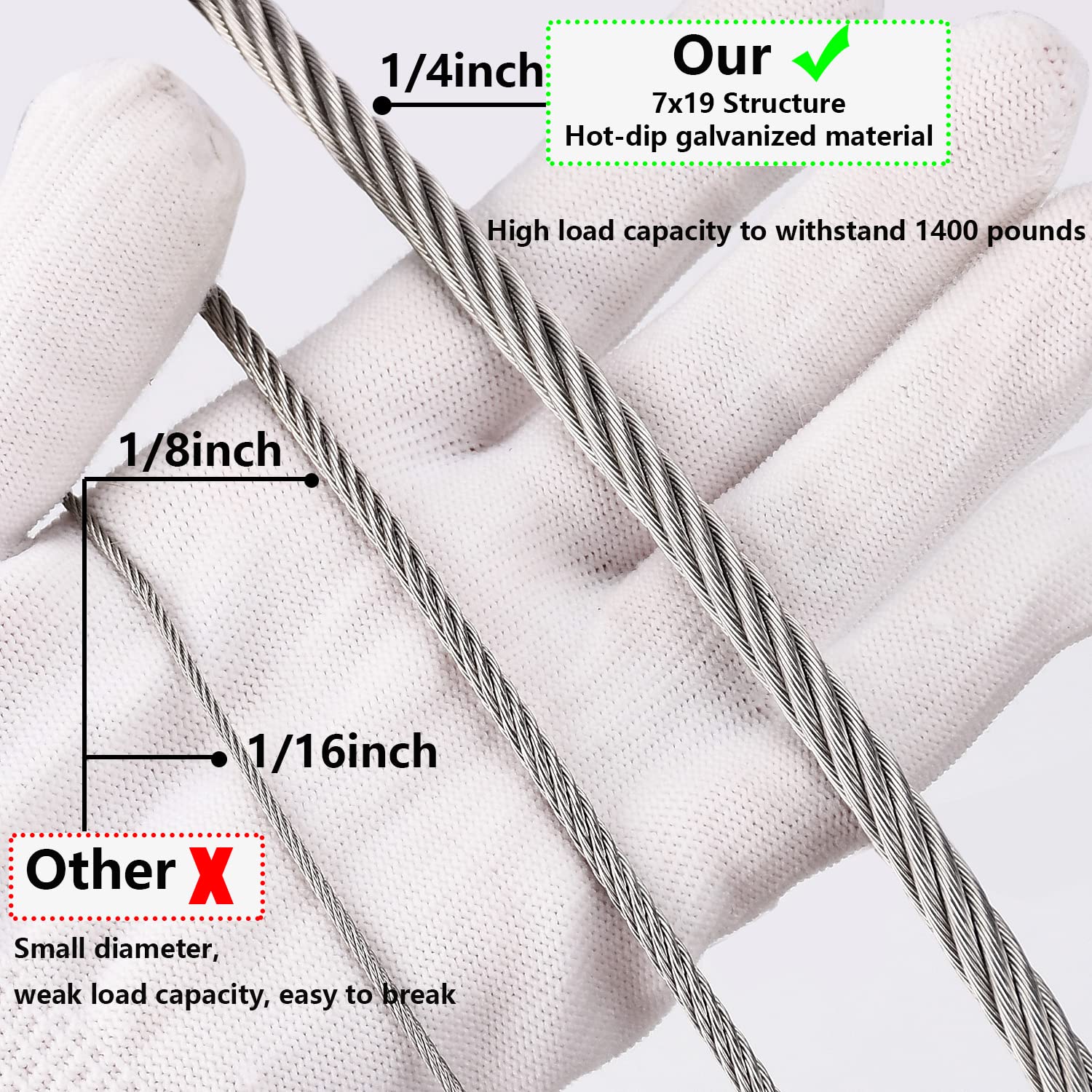 Quarter Inch Steel Rope Snapklik.com : Hannger 1/4 Wire Rope Kit, 150 Ft Galvanized Steel Cable