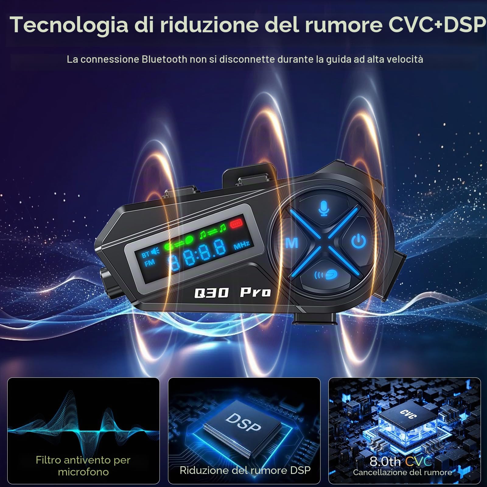 OBEST Interfono Moto,BT 5.4 Casco Moto Auricolare con Hi-Fi Stereo Doppia Riduzione del Rumore e Funzione FM,Autonomia Fino a 15 Ore, Mp3, Impermeabile, Universale