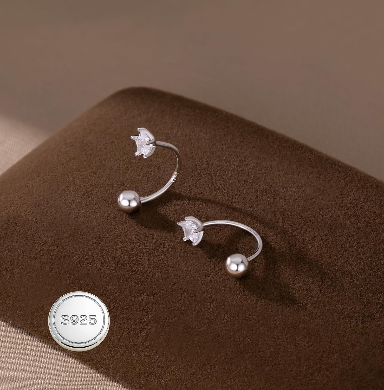 Reffeer Solid 925 Sterling Silver Star Half Hoop Earrings Open Huggie Hoops for Women Teen Girls CZ Star Hoop Earrings Ball Cuffs