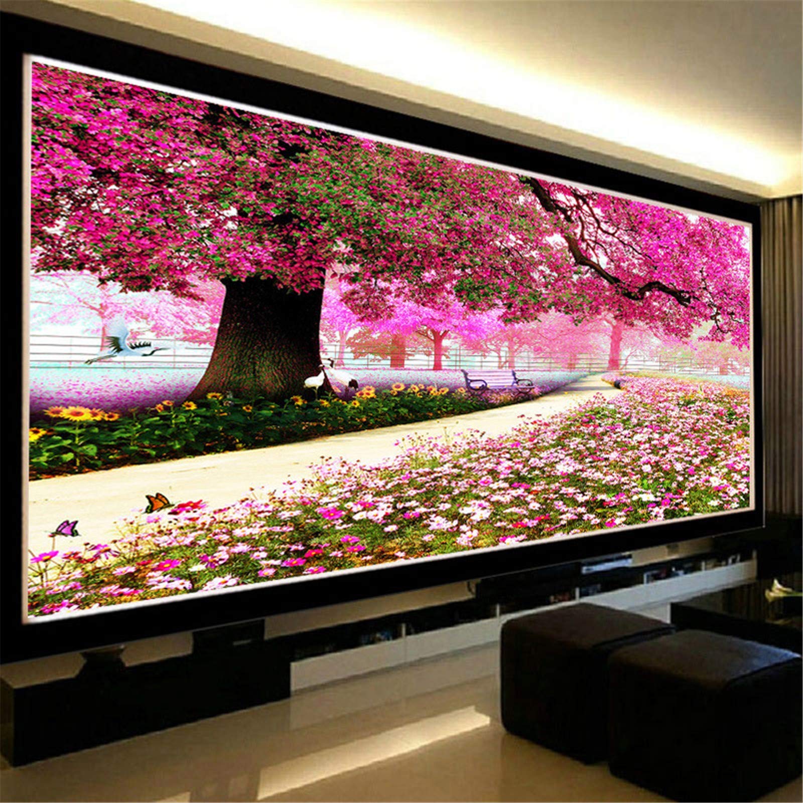 DIY 5D Diamante Pintura Bordado Kits Completo Cerezo Large Size Mosaico Diamond Painting Adultos/Niños Rhinestone Punto de Cruz Diamante Arte Artesanía Casa Decor de La Pared -Round Drill,20x60inch