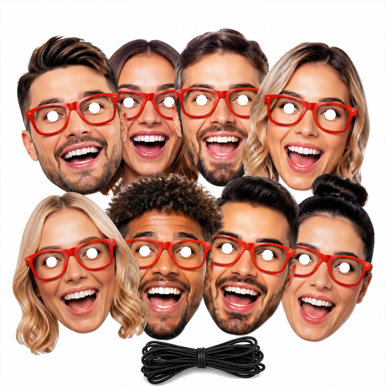 Personalised Face Masks Photo, Custom Personalised Photo Face Mask Ready to Wear with Elastic, Funny Face Cutouts Party Props for Hen Do, Stag Do, Birthday Party, Wedding&Office Party (10 Pcs Masks)