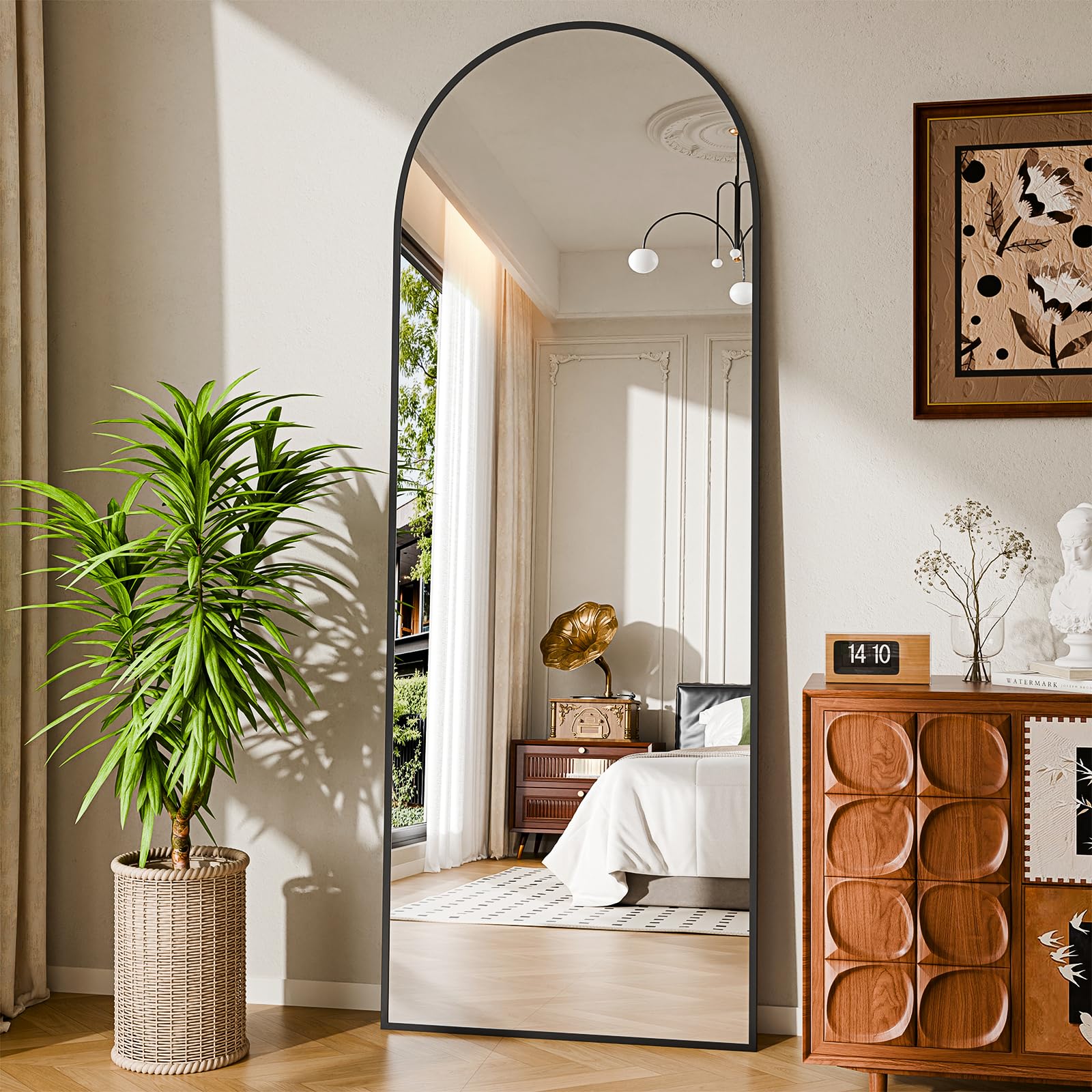 Photo 1 of NBGV 59"x16" Floor Mirror Full Length, Arched Full Length Mirror with Stand, Full Body Mirrors for Bedroom Living Room or Cloakroom Black