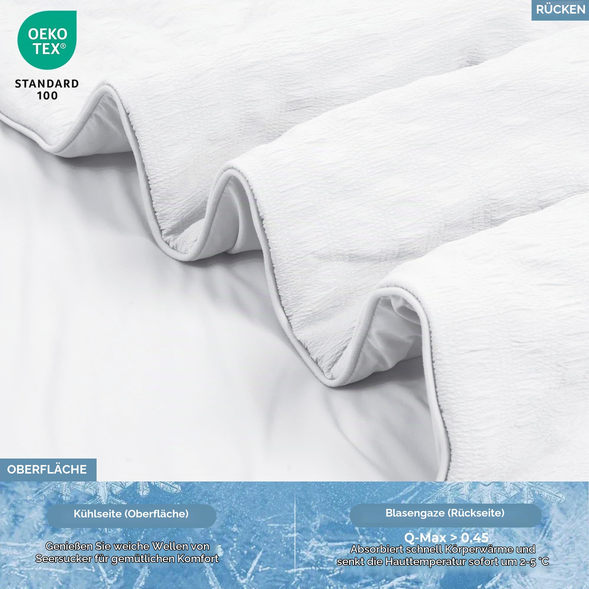 UNIKOME Kühldecke Doppelseitig - Wendbare Sommerdecke aus Bubble Sherpa & Ice Silk, Leicht und Atmungsaktiv für Hitze- und Schweißgeplagte, Ideal für Klimaanlagen, 150 x 200 cm, Weiß