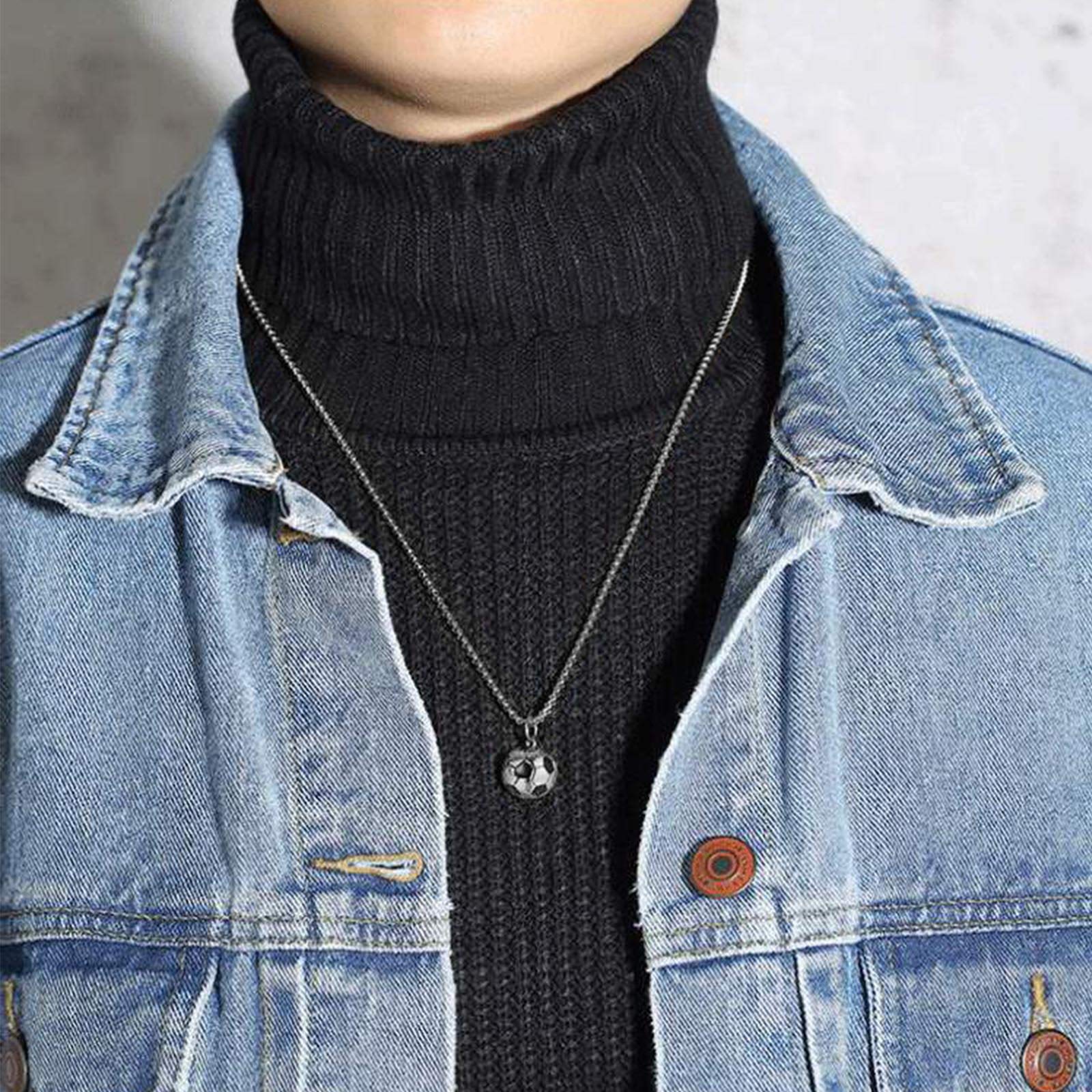 Collar de encanto de fútbol de acero inoxidable para hombre mujer niño niña 60 cm