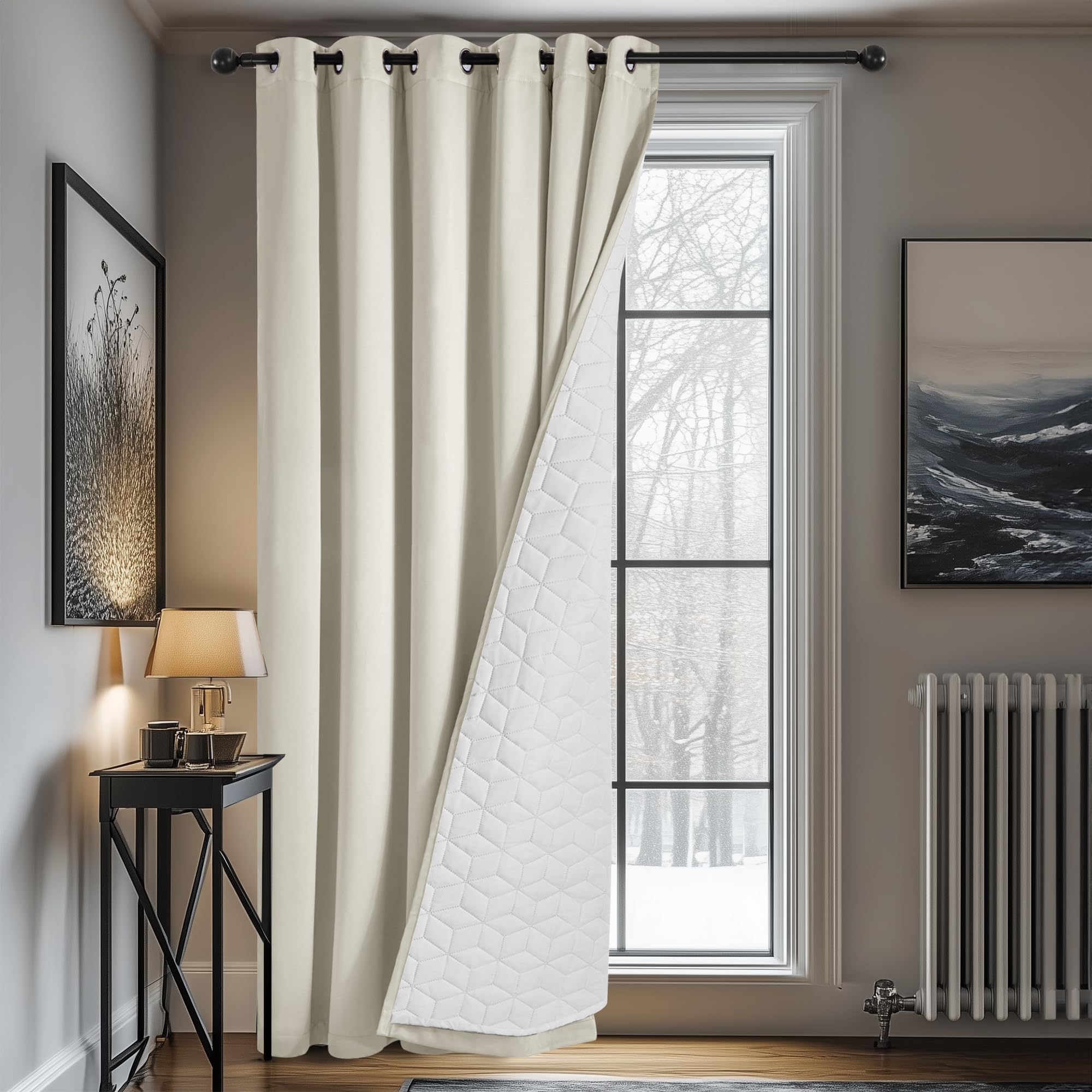 Deconovo Cortinas Opacas Salón Térmicas Aislantes Decoración Ventanas para Habitacion Moderna con Ojales 1 Pieza Cortina Divisoria, 200x260cm Beige Claro