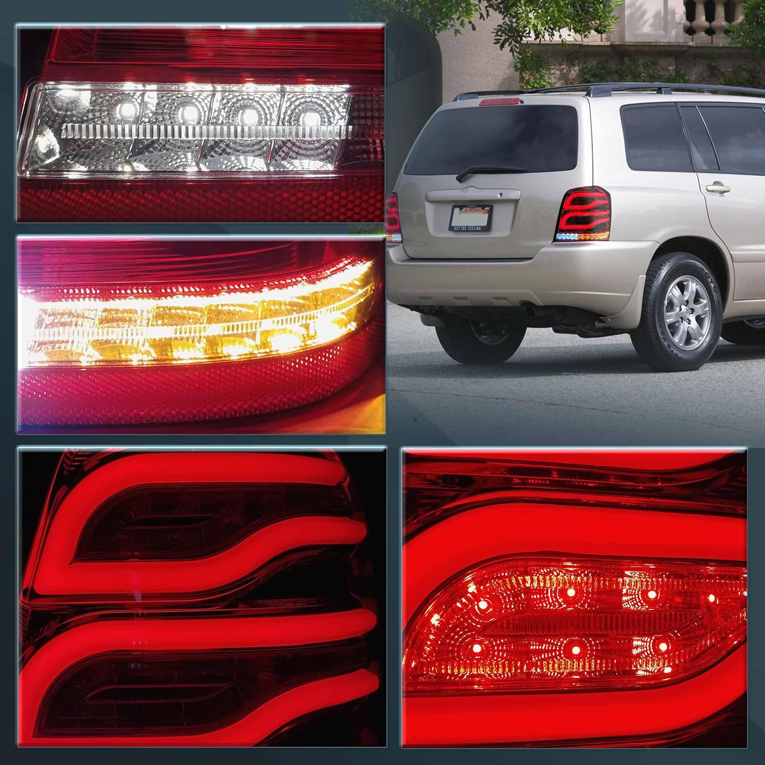 VLAND Tail lights Assembly Fit for 2001-2007 Toyota Highlander 1th Gen, Red