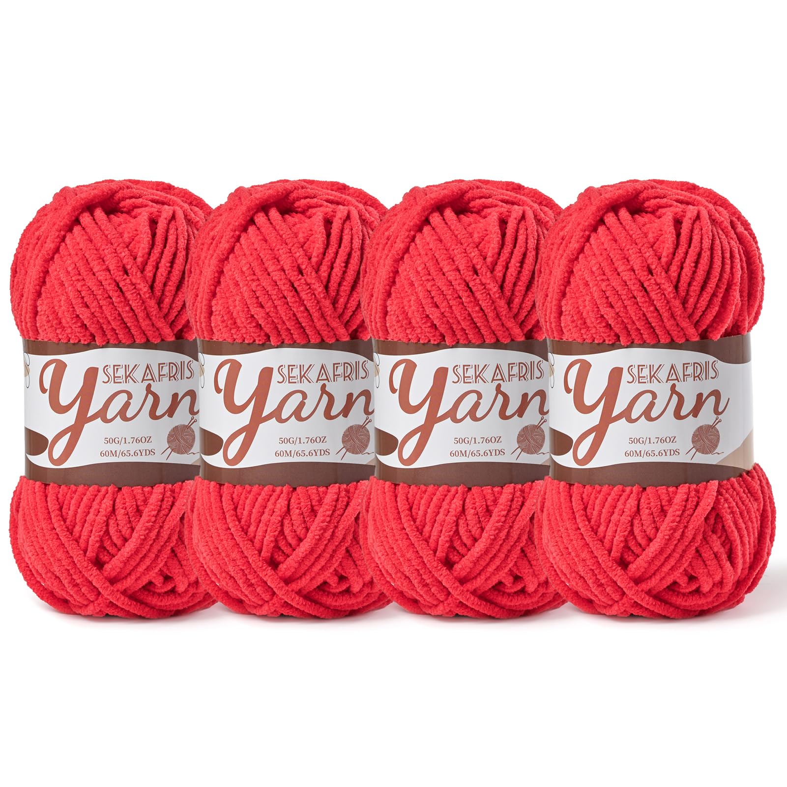 Chenille Yarn for Crocheting Crochet Red Yarn 4 Pack