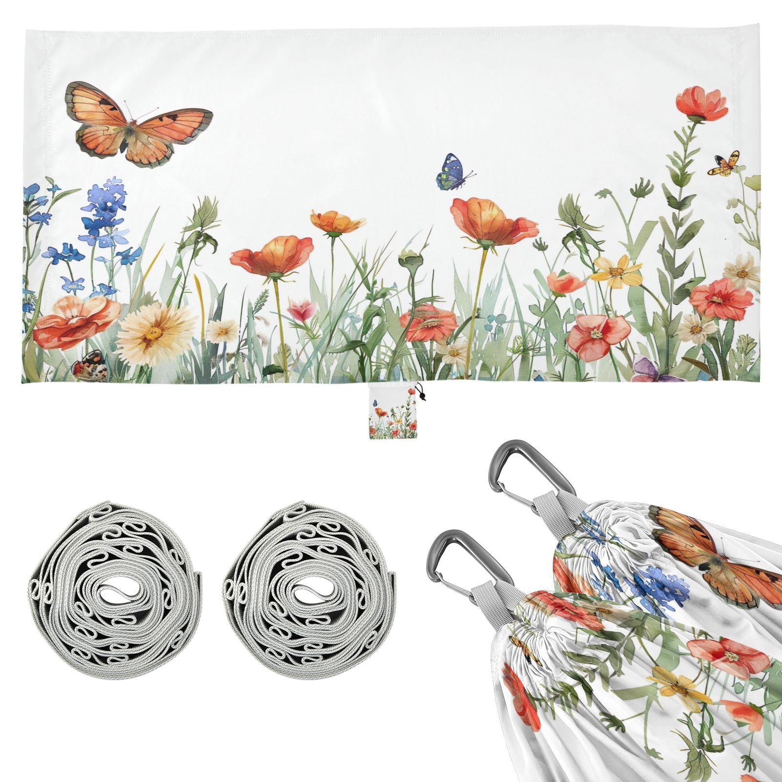 Kigai Butterfly Flower Camping Hammock Durable & Portable Travel Hammock Holds 330lbs with Tree Strapsm, Pocket, Camping Accessories