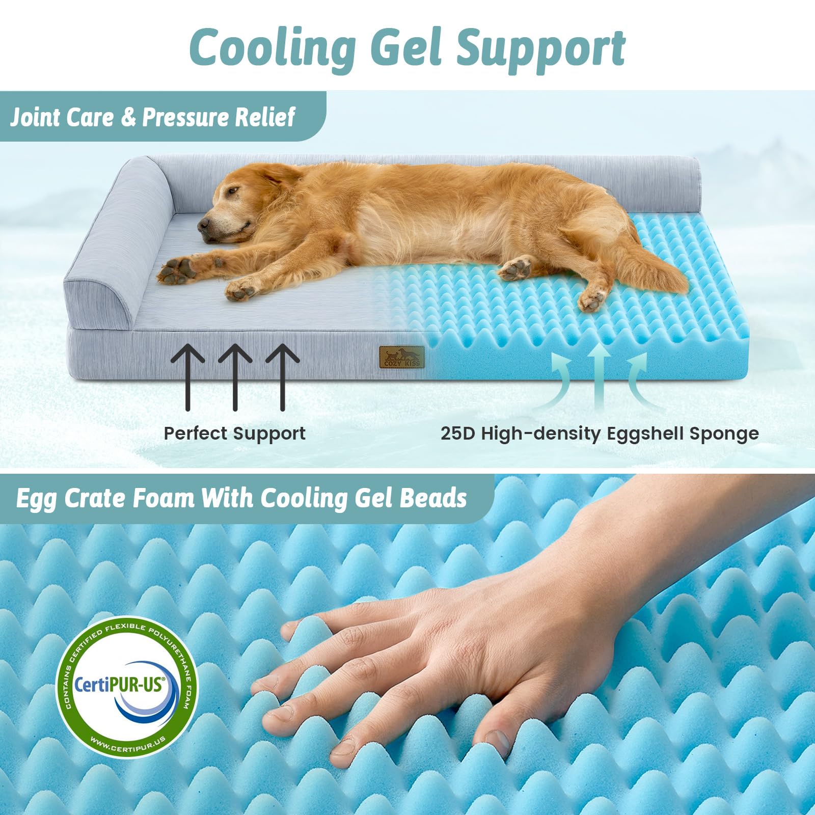 COZY KISS Panier Chien Orthopédique Rafraîchissant, Tapis Chien pour Chien Imperméable, Coussin Chien Dehoussable Lavable, Lit Chien avec Housse Amovible, Canapé pour Chien, Bleu, XL(107x76x18 cm)