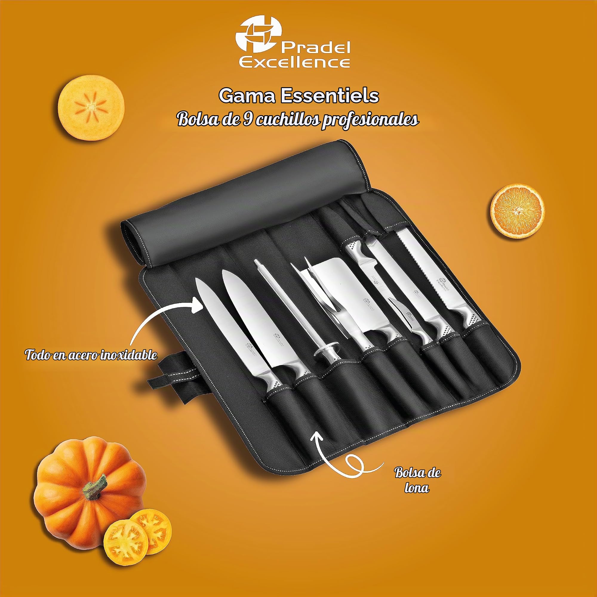 Pradel Excellence - Estuche con Juego de Cuchillos de Cocina de Acero Inoxidable, 9 Piezas