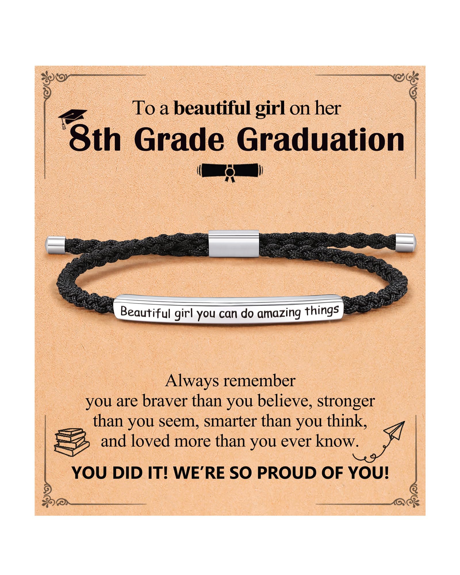 5th/8th Grade Graduation Gifts for Her, Engraved Beautiful Girl You Can Do Amazing Things Adjustable Bracelet, Elementary Middle School Graduate Gifts