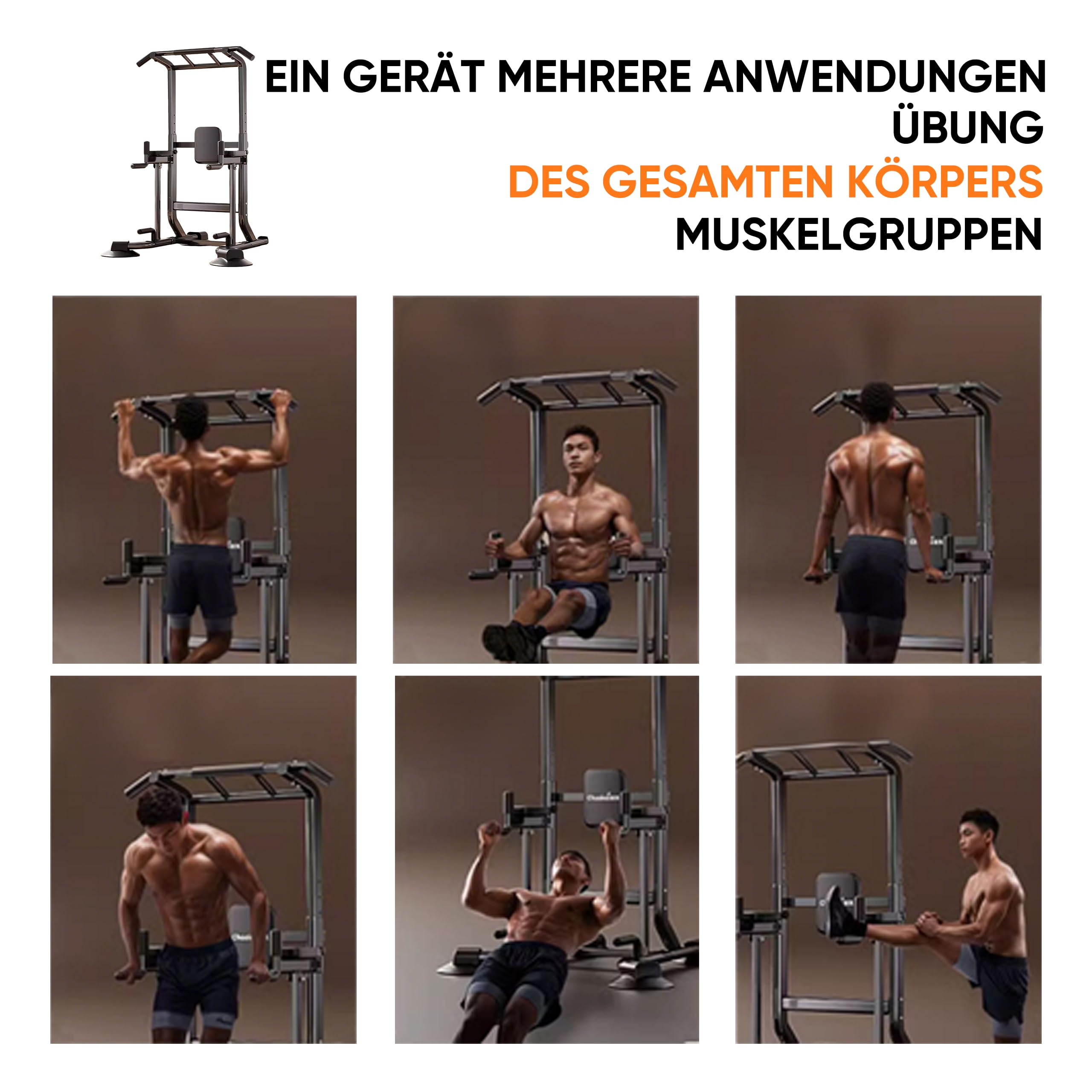 Verstellbare Klimmzugstange mit Rückenstütze & 6-fach Höhenverstellung (175-240 cm) – 160 kg Belastbarkeit, Robuster Stahlrahmen für Rücken-, Bauch- & Brusttraining | Heimtrainingsgerät