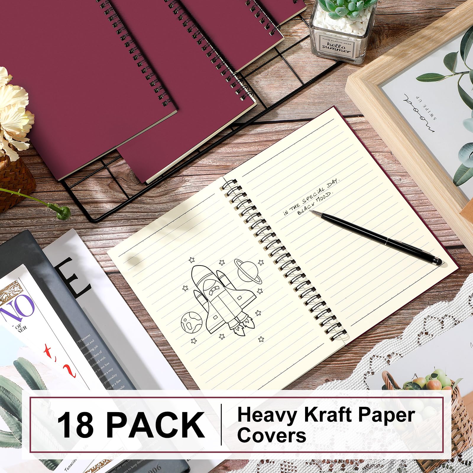 Yahenda Quaderno a spirale a righe per college, quaderni a righe, 21,3 x 14,9 cm, quaderni A5, carta spessa, per ufficio, affari, materiale scolastico (rosso vino, 18 pezzi)