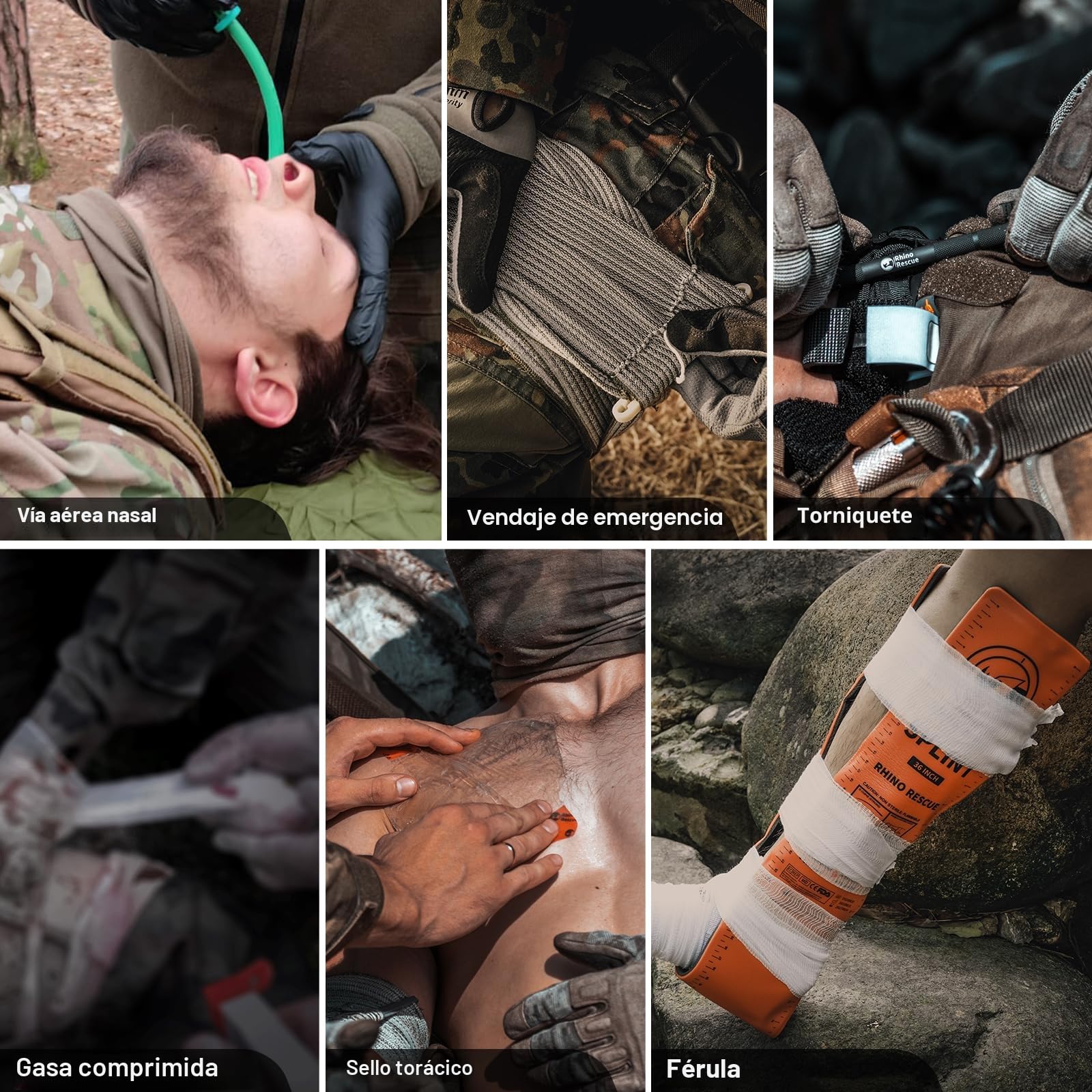 RHINO RESCUE IFAK - Kit de primeros auxilios para trauma de emergencia táctico con gasa y vendaje para caza, camping, viajes (Multicolor PRO)
