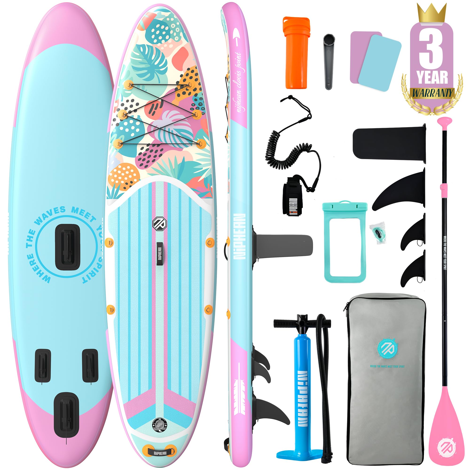 Niphean Inflatable Stand Up Paddle Board with SUP Accessories | 10’6’’ SUP, Anti-Slip EVA Deck, 450 lbs Capacity Inflatable Paddle Boards for Adults &amp; Youth of All Skill Levels