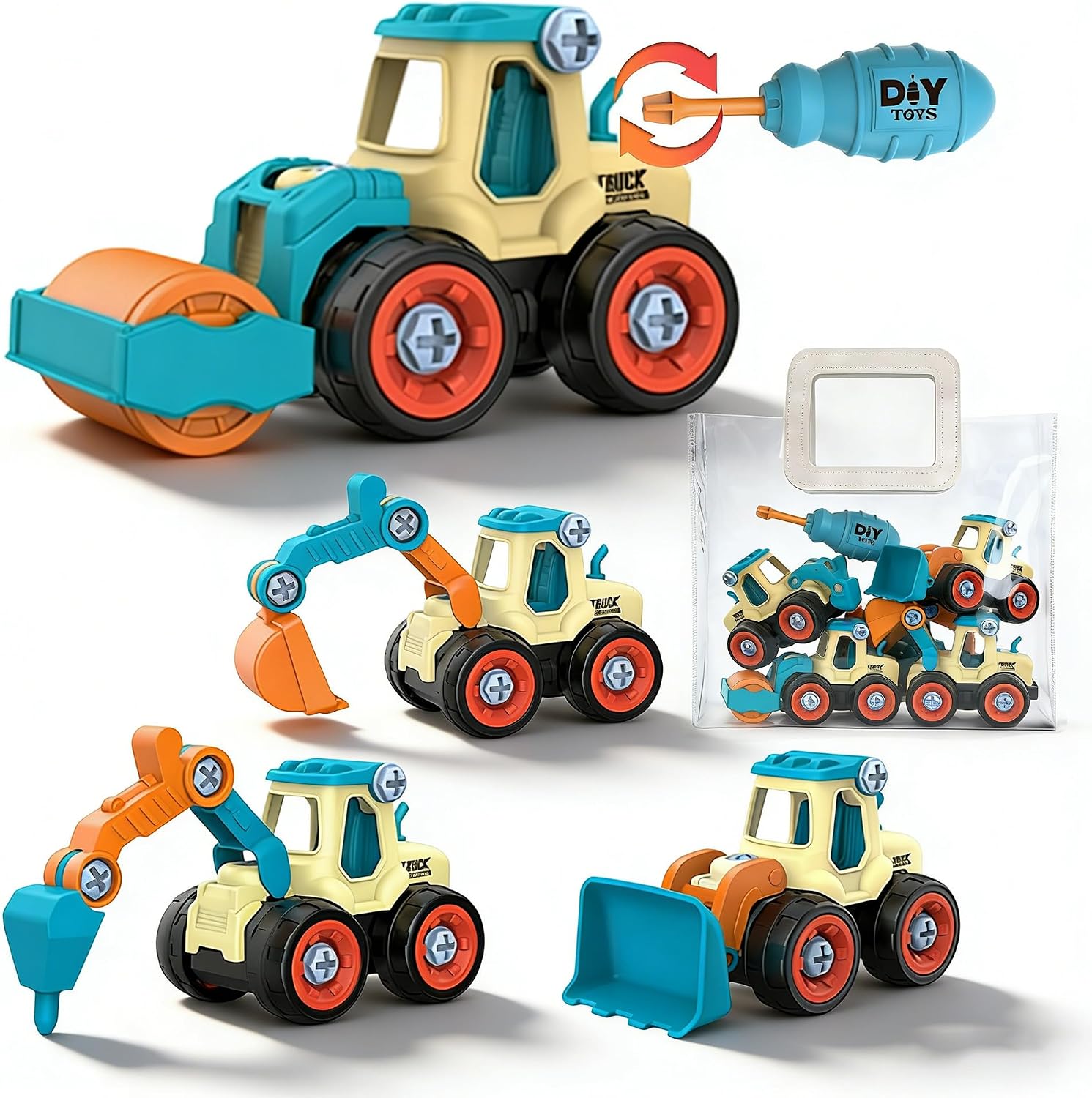 Take Apart Toy Construction Truck, STEM Learning Engineering Building Kit for Kids Ages 3-7, 4 in 1 DIY Truck Set with Tool for Kids Children