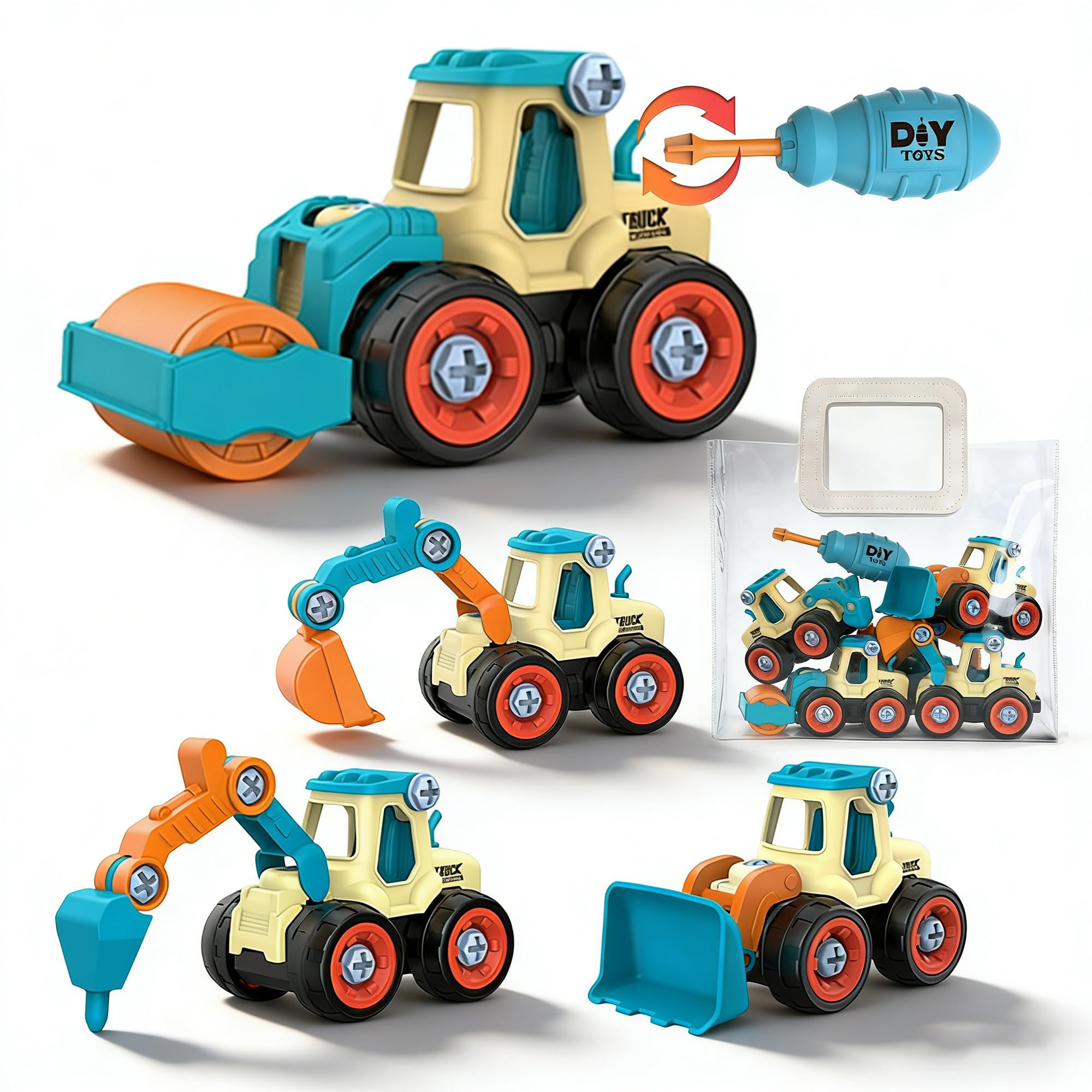 LilyBeauty Take Apart Toy Construction Truck, STEM Learning Engineering Building Kit for Kids Ages 3-7