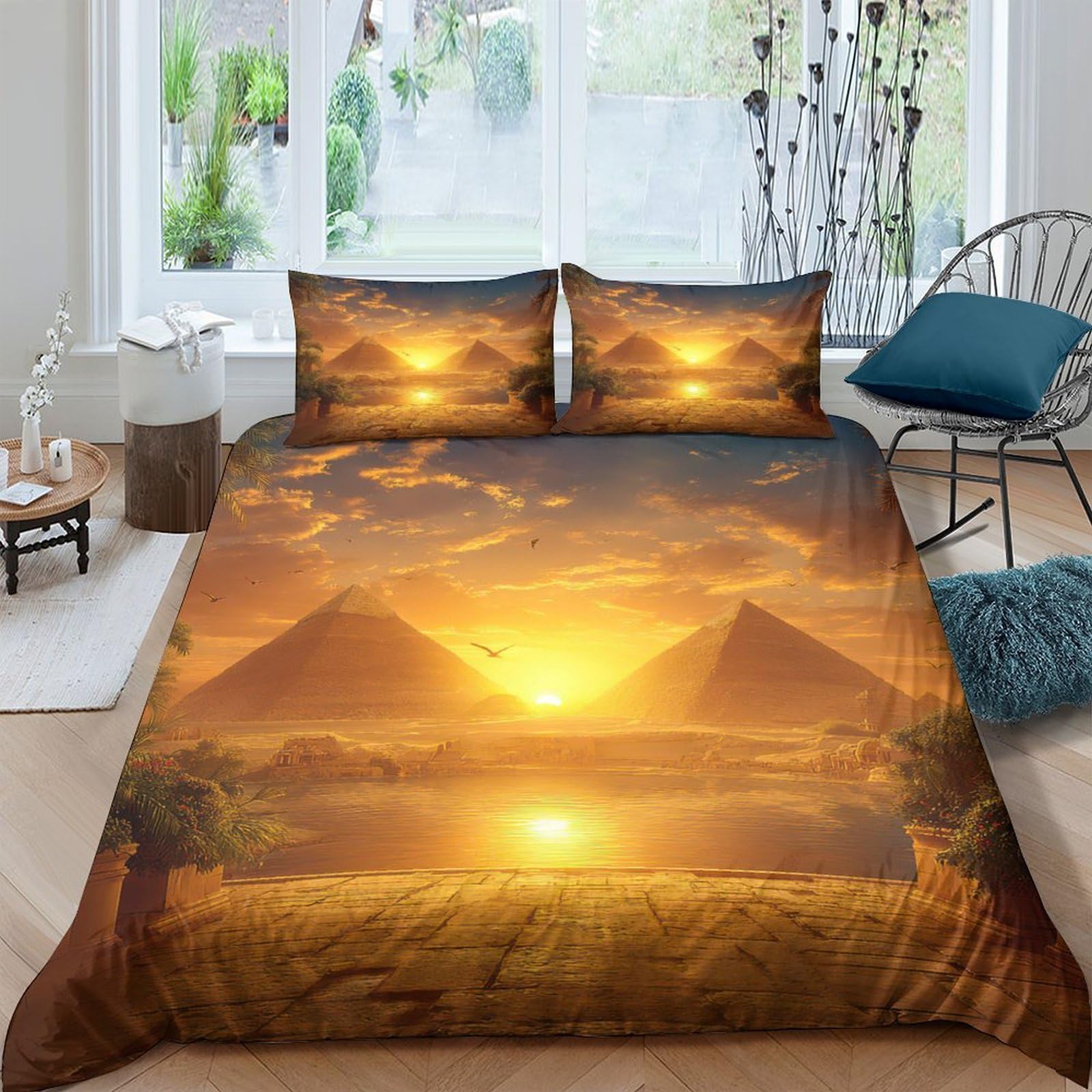 Ctjqhvkz Style-5 3D Printed Sunset Pyramid Fitted Sheet Microfiber Soft Breathable Landscape Mattress Cover For Bedroom Decor Single（135X200cm）