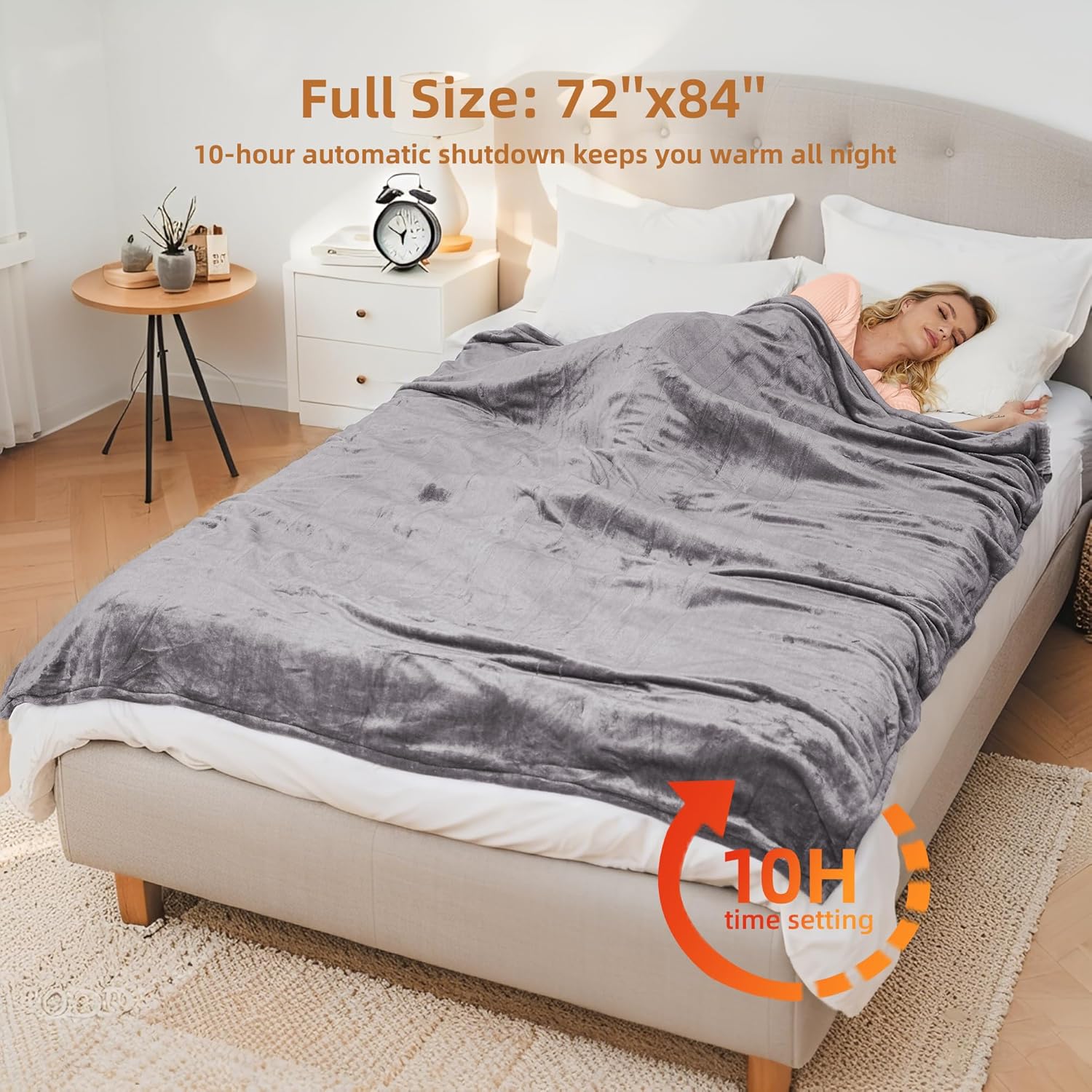 Electric Blanket Full Size 72" x 84" Flannel Heated Blanket,10 Hours Timer Auto-Off,4 Heating Levels, for Bedroom Office Couch, Grey - Image 6