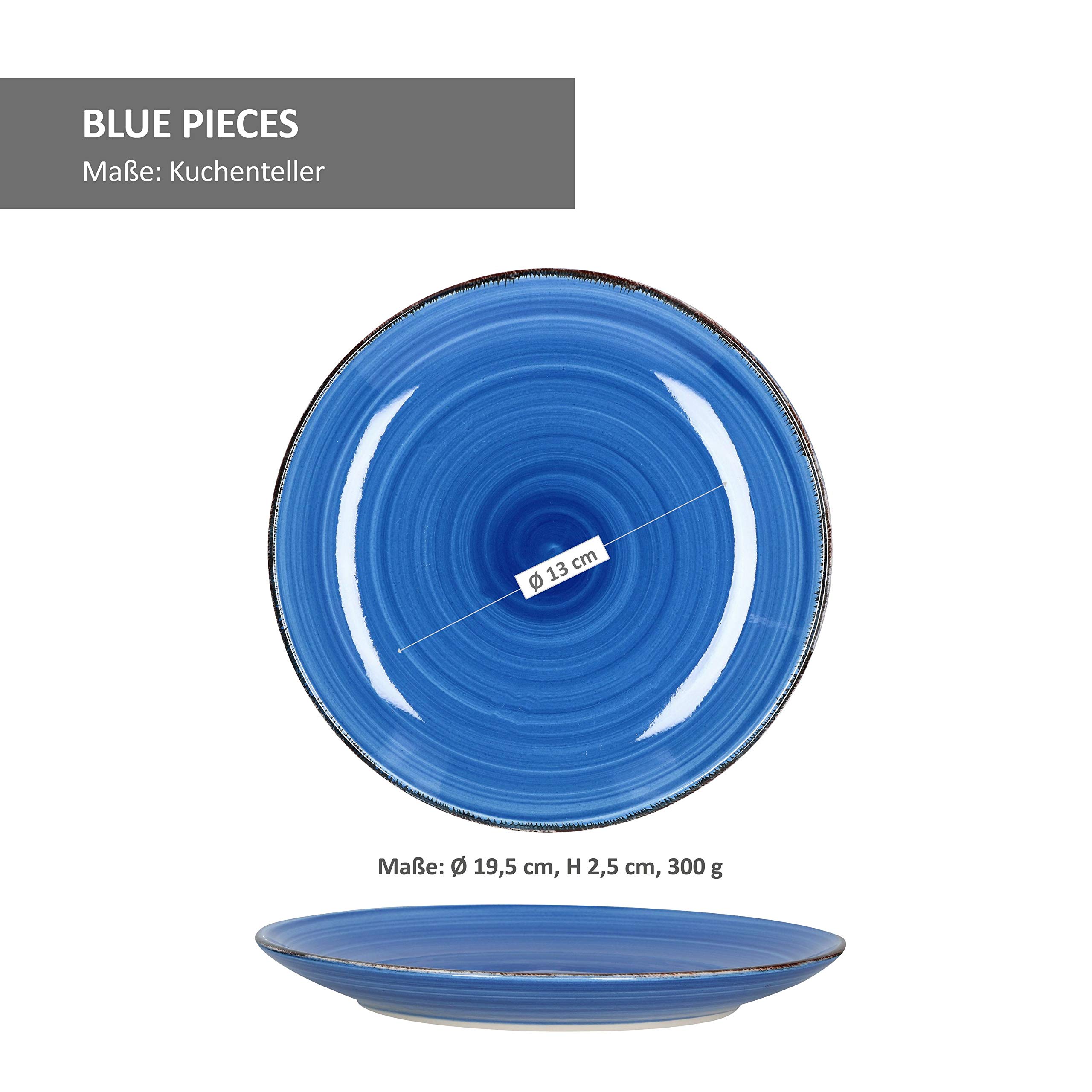 MamboCat Blue 18-TLG. Teller-Set blau I Robustes blaues Steingut-Geschirr für 6 Personen I je 6 Flache Speiseteller - Tiefe Suppenteller - kleine Kuchenteller I Blaue Teller 18 Teile