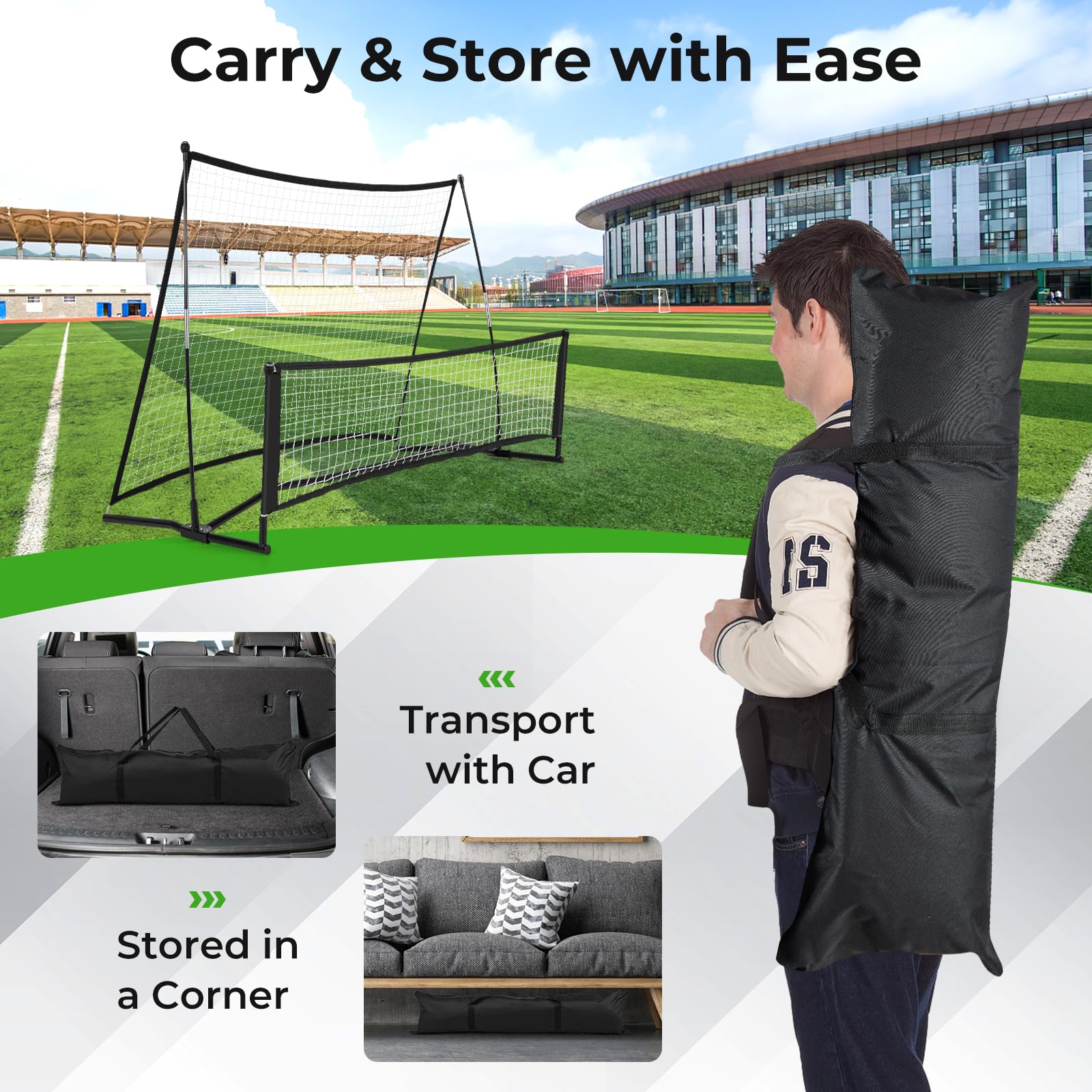 Soccer Trainer 80"x40", rete rimbalzante da calcio 2 in 1 con borsa per il trasporto, rete portatile per allenamento di calcio a due lati per abilità di passaggio di calcio, allenamento di squadra