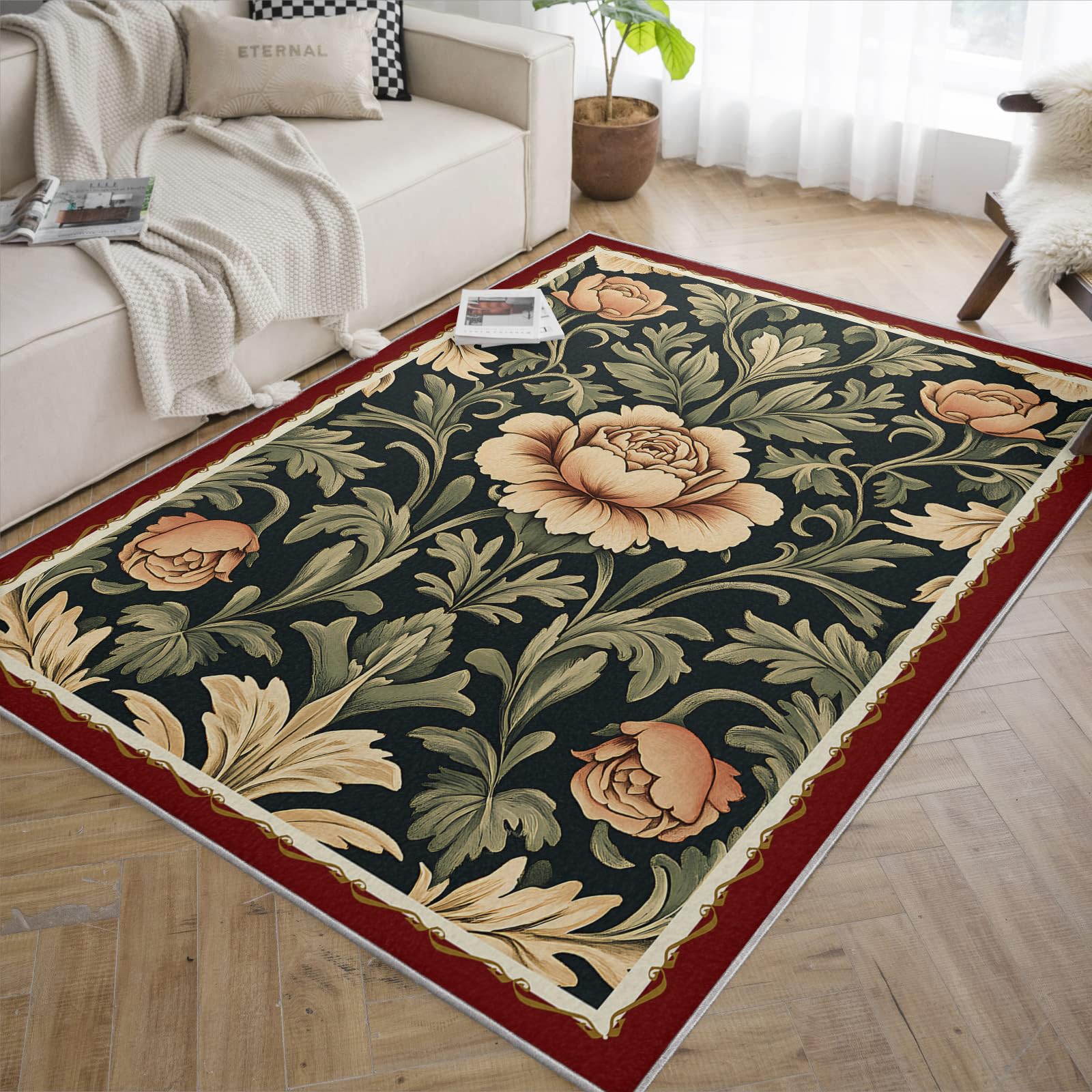 Zmywalne dywaniki 120x150 klasyczne barokowe dywaniki do salonu Vintage kwiatowy wycieraczka do sypialni duży miękki dywan z wełny syntetycznej do jadalni antypoślizgowy dywan i