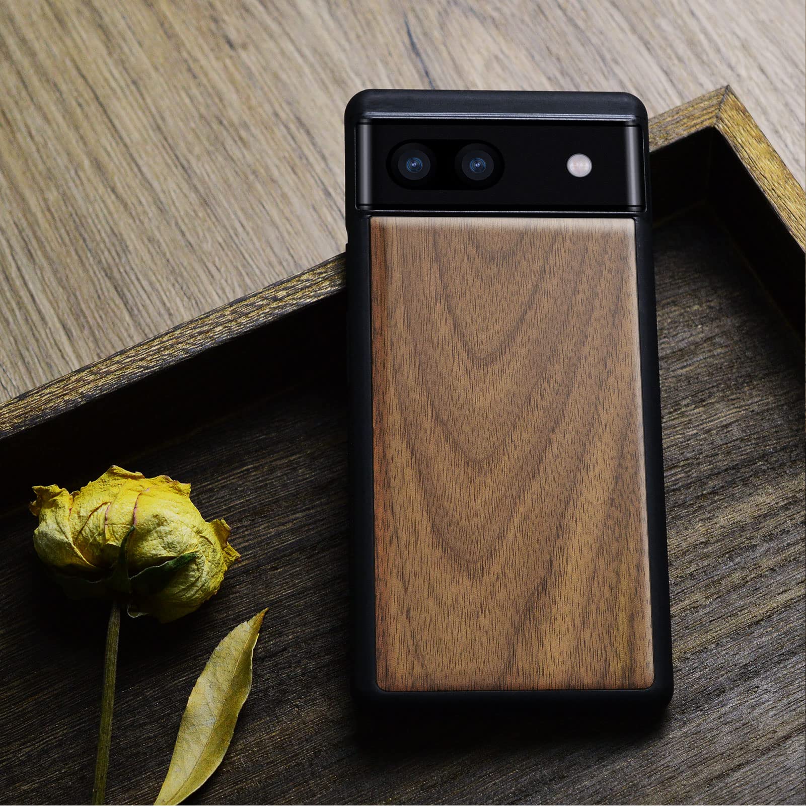 Carveit Custodia In Legno Per Google Pixel 6a – Antiurto TPU Con Incisione Laser Mjölnir E Rune – Noce - 3