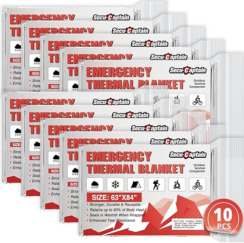 SecuCaptain Mantas térmicas de emergencia de supervivencia extra grande de 84 x 63 pulgadas, kit de manta de Mylar espacial para exteriores,